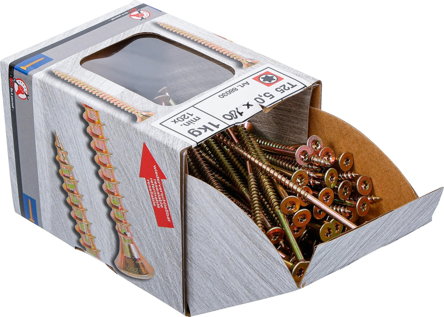 BGS DIY 88030 Mehrzweckschrauben T-Profil (für Torx) T25 5,0 x 100mm 120 Stück 1kg