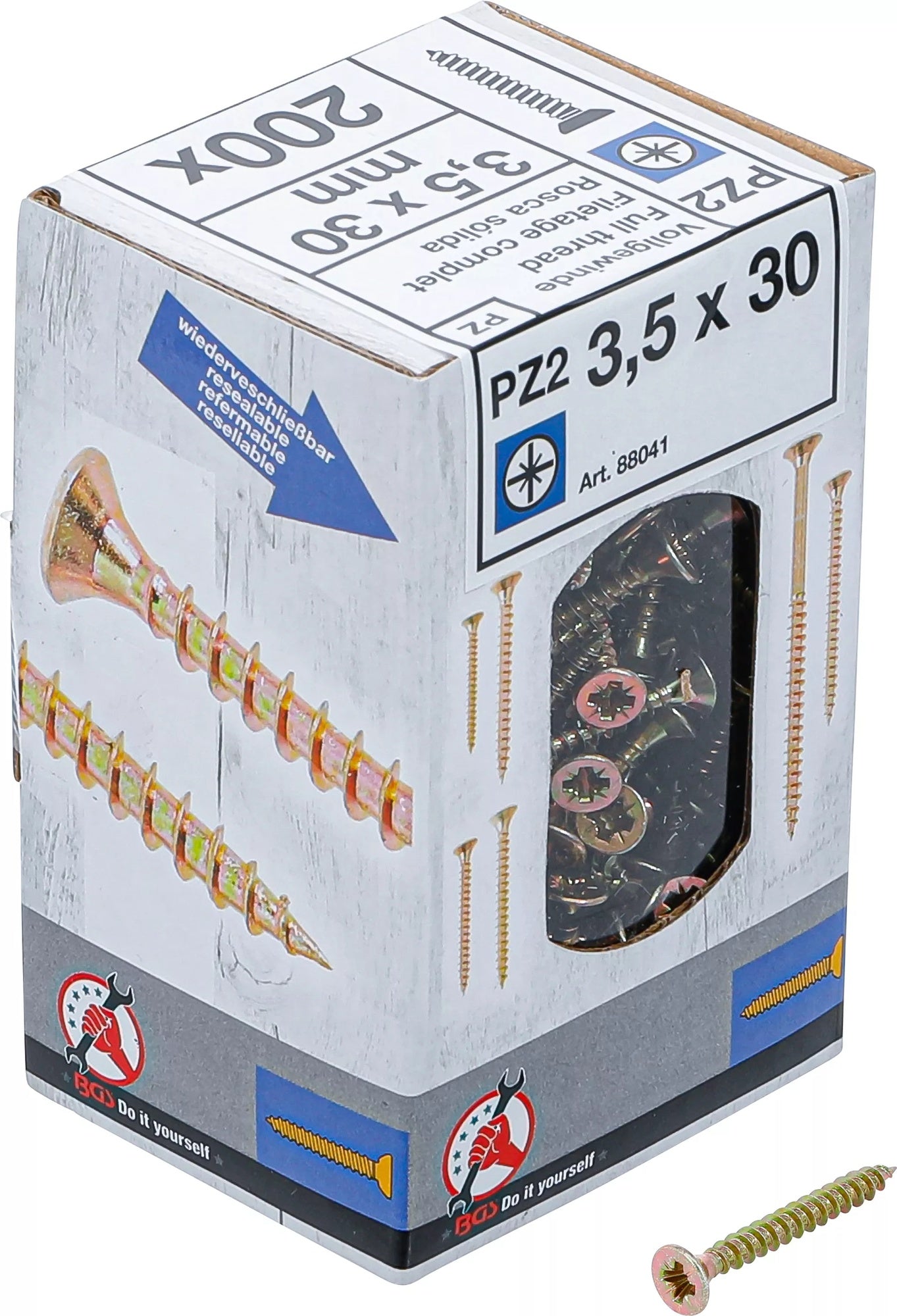 BGS DIY 88041 Satz Mehrzweckschrauben Kreuzschlitz PZ2 3,5x30mm 200 Stück