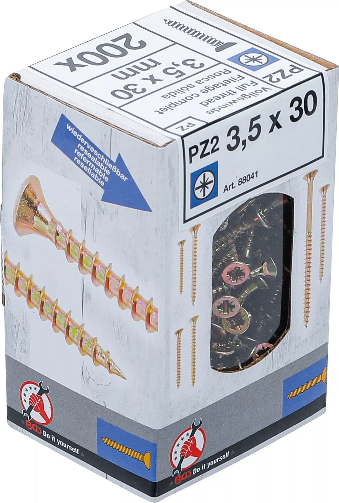 BGS DIY 88041 Satz Mehrzweckschrauben Kreuzschlitz PZ2 3,5x30mm 200 Stück