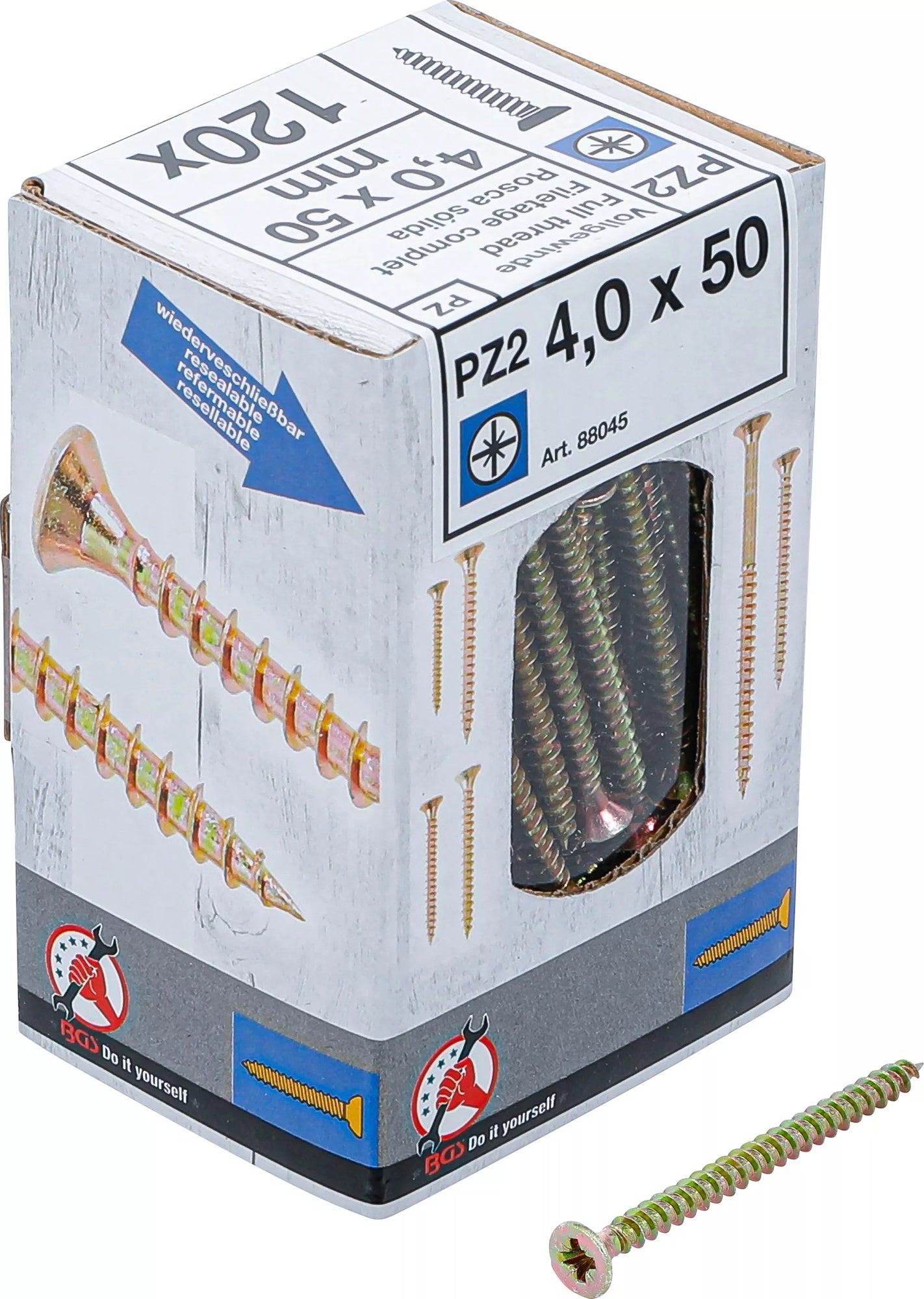 BGS DIY 88045 Satz Mehrzweckschrauben Kreuzschlitz PZ2 4,0x50mm 120 Stück