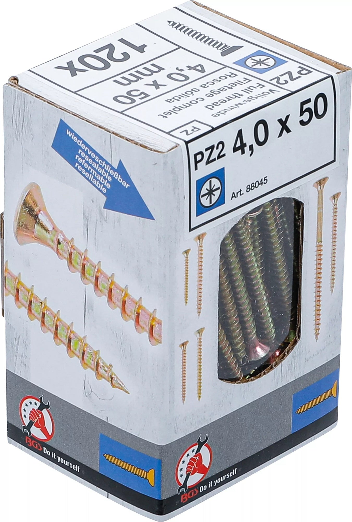 BGS DIY 88045 Satz Mehrzweckschrauben Kreuzschlitz PZ2 4,0x50mm 120 Stück