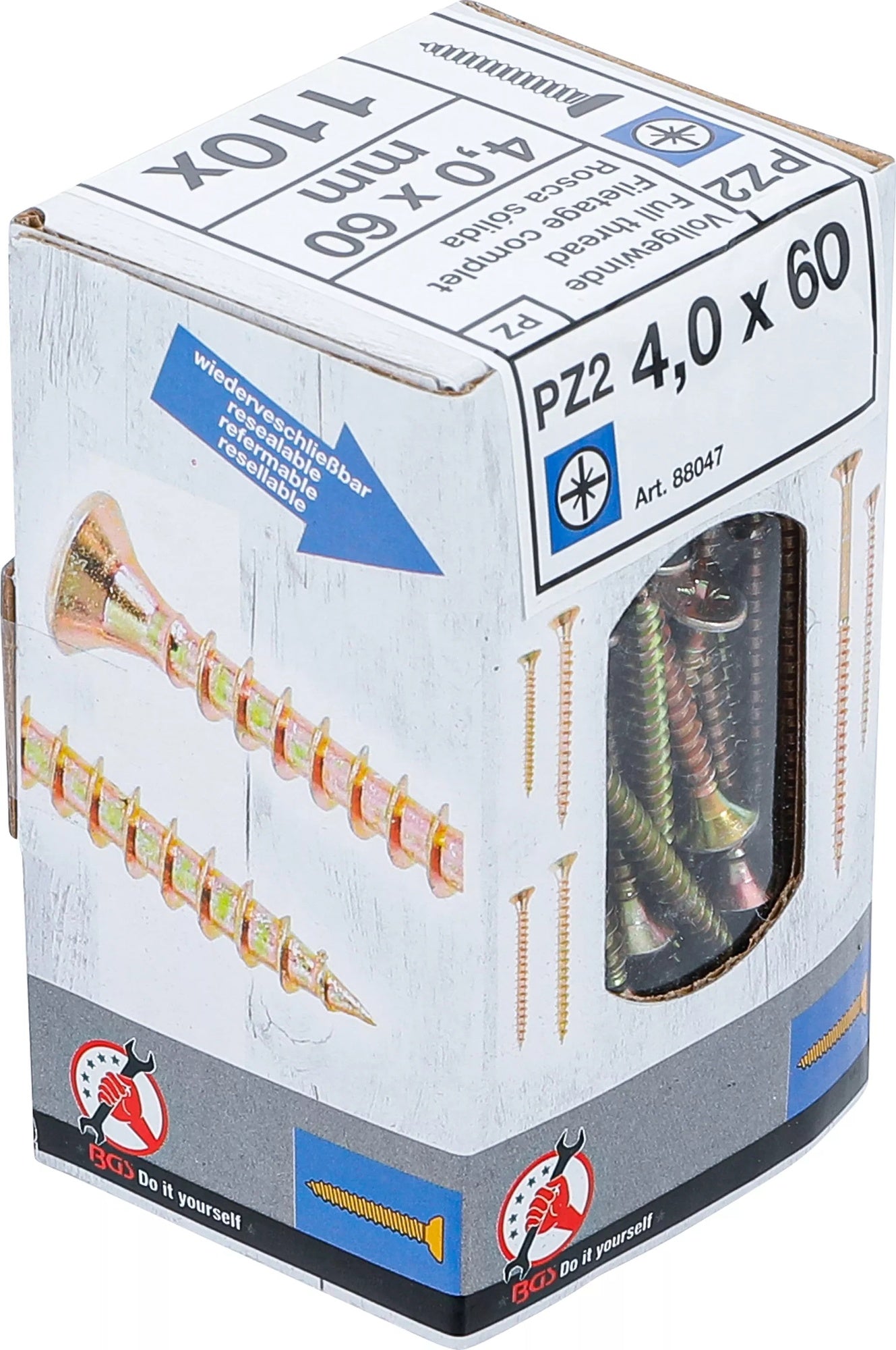 BGS DIY 88047 Satz Mehrzweckschrauben Kreuzschlitz PZ2 4,0x60mm 110 Stück