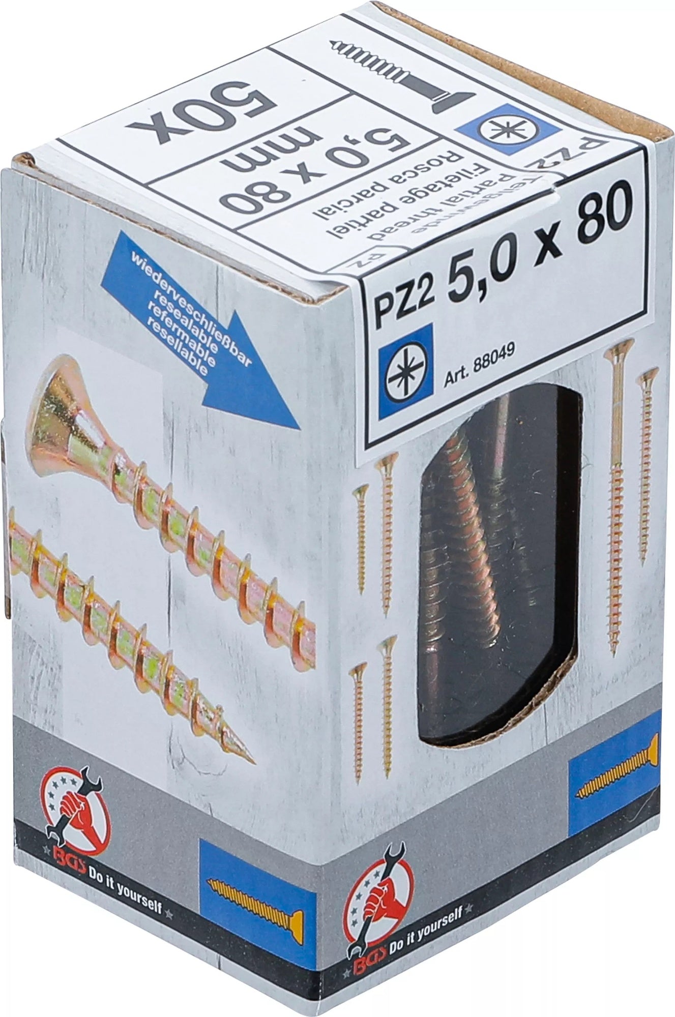 BGS DIY 88049 Satz Mehrzweckschrauben Kreuzschlitz PZ2 5,0x80mm 50 Stück