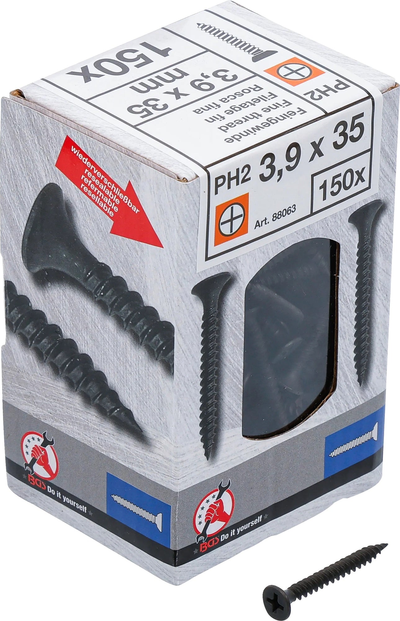 BGS DIY 88063 Schnellbauschrauben PH2 Feingewinde 3,9 x 35mm 150 Stück