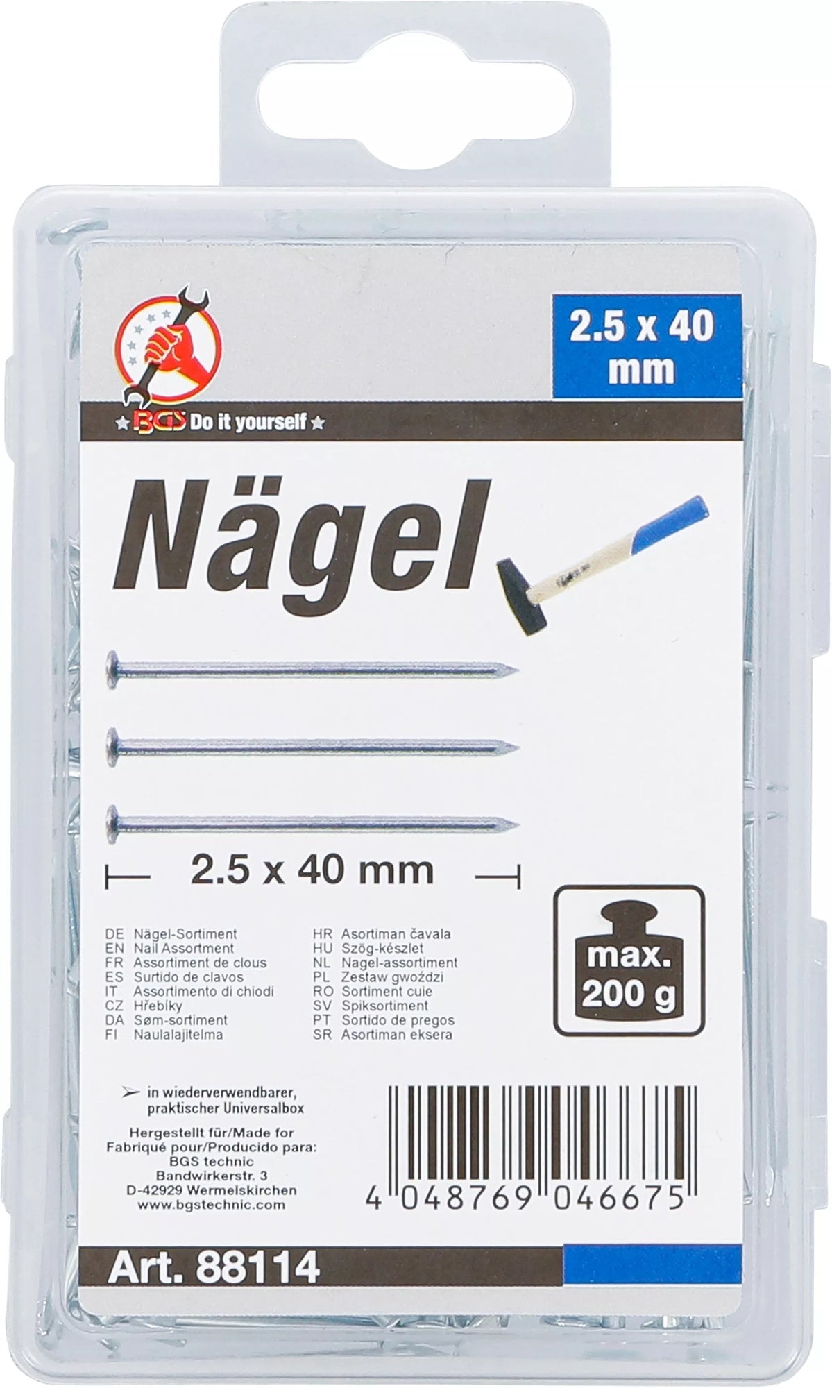 BGS DIY 88114 Sortiment Nägel 2,5 x 40mm 200g
