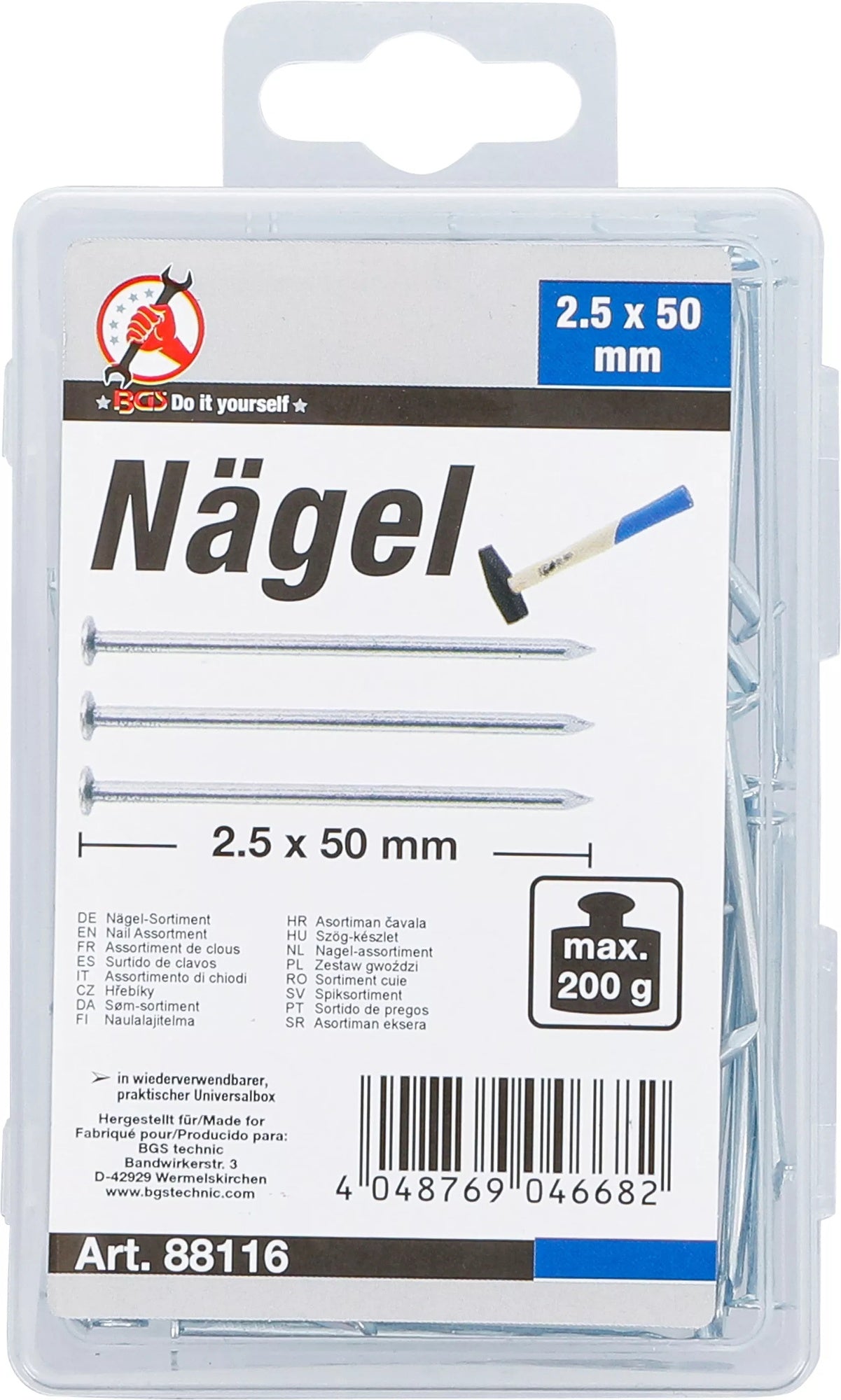BGS DIY 88116 Sortiment Nägel 2,5 x 50mm 200g
