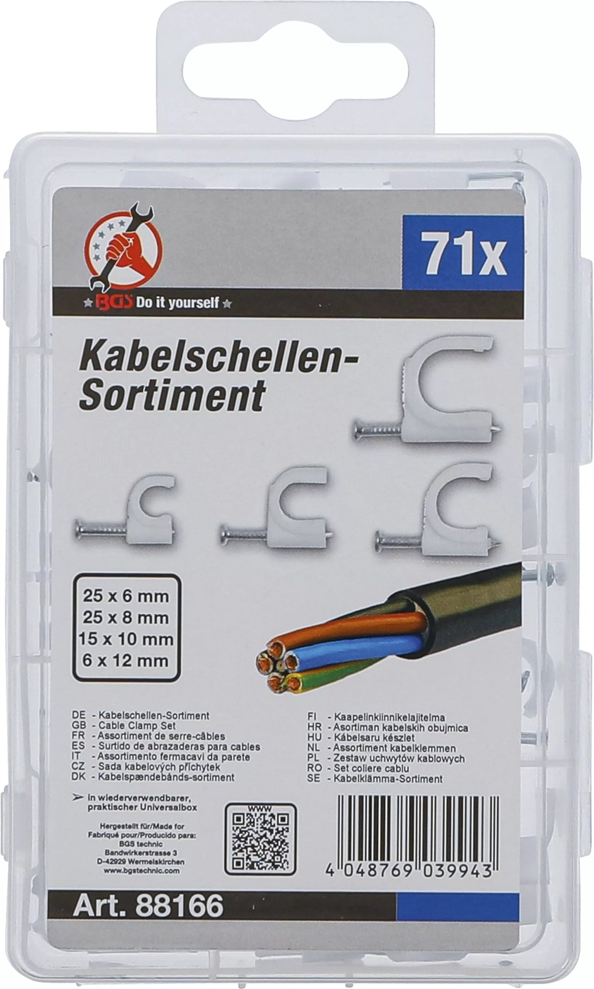 BGS 88166 Sortiment Kabelschellen mit Stahlstiften 71 teilig