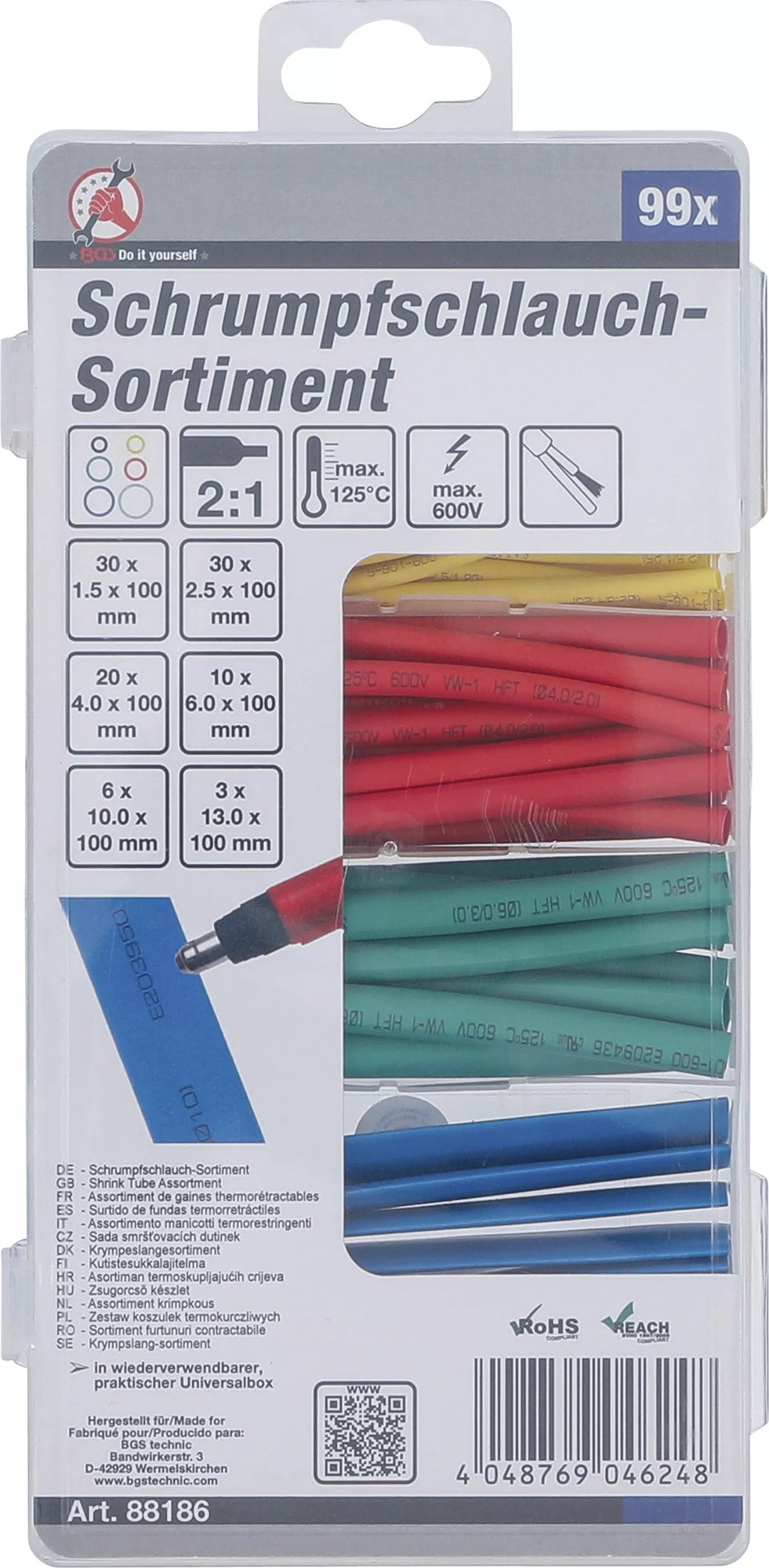 BGS DIY 88186 Sortiment Schrumpfschlauch farbig 99 teilig