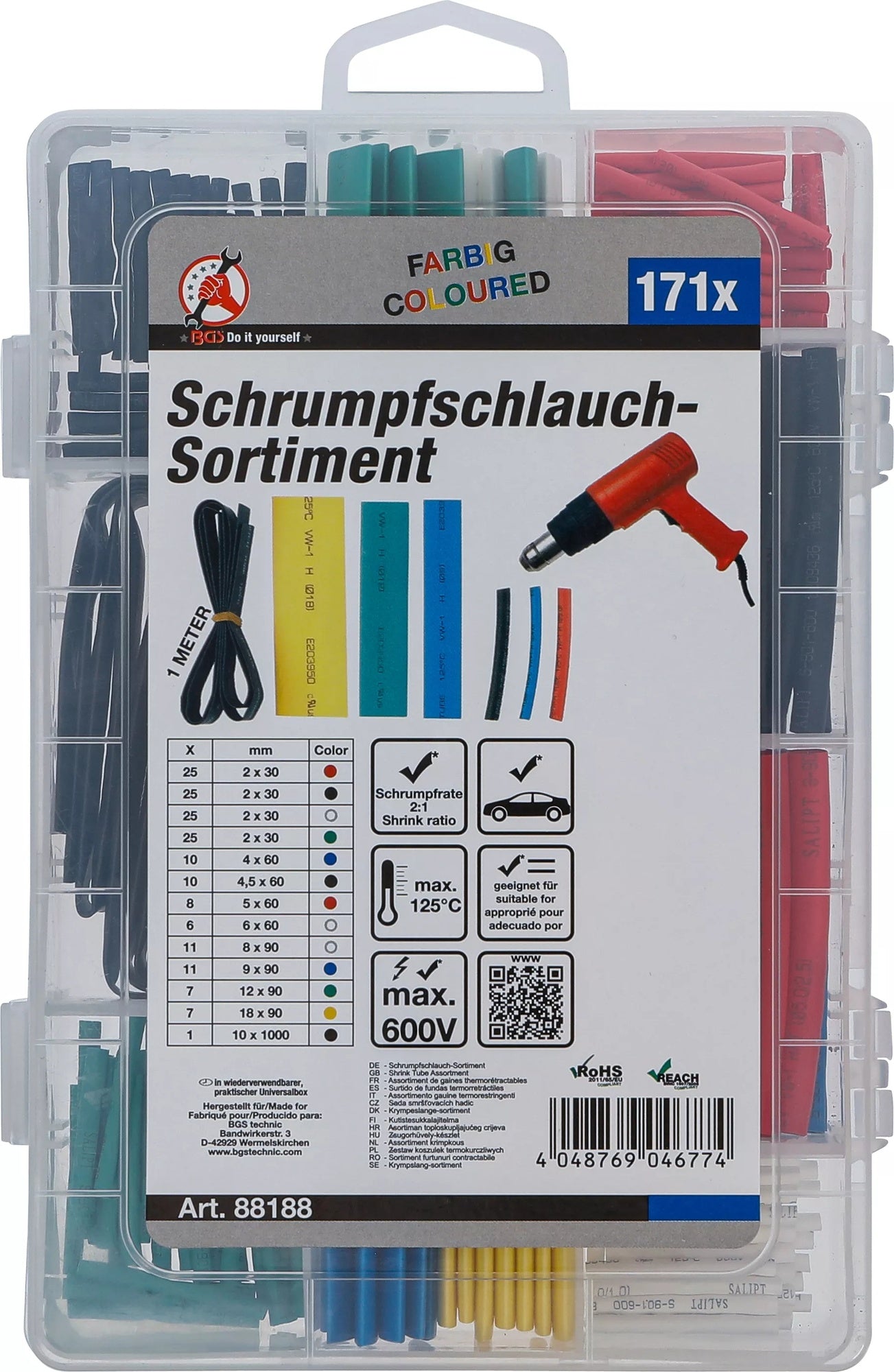 BGS DIY 88188 Sortiment Schrumpfschlauch farbig 171 teilig