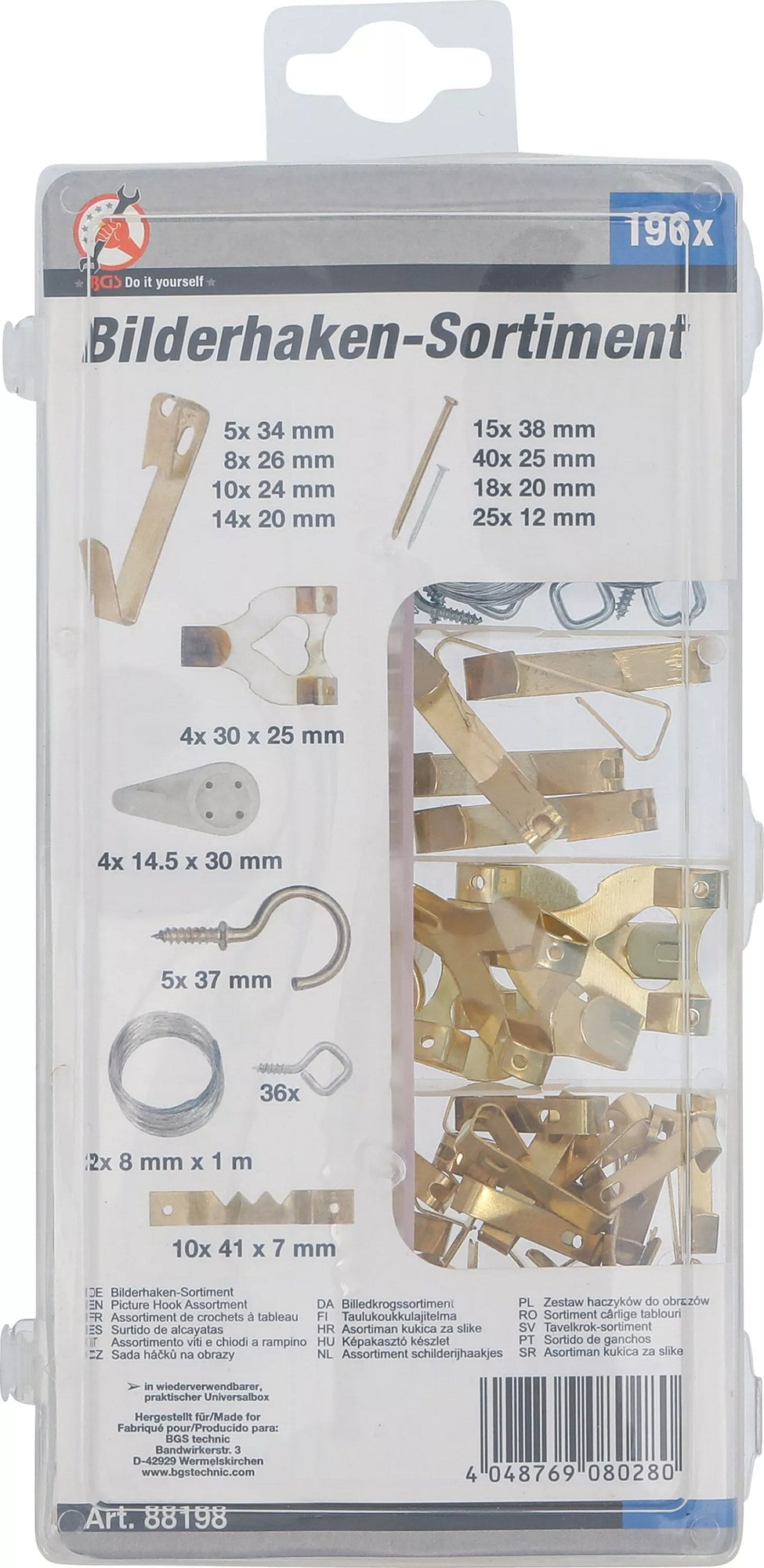BGS DIY 88198 Sortiment Bilderhaken 196 teilig