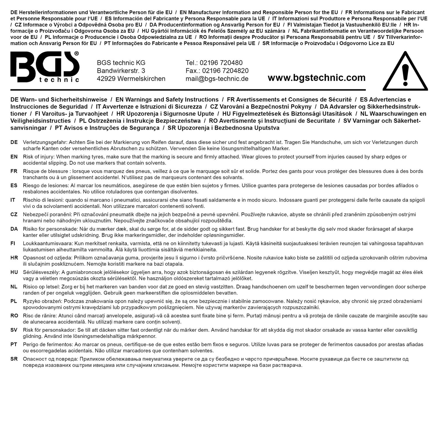 BGS 8822 Fettsignierstifte weiß zur Reifenmarkierung 12 Stück