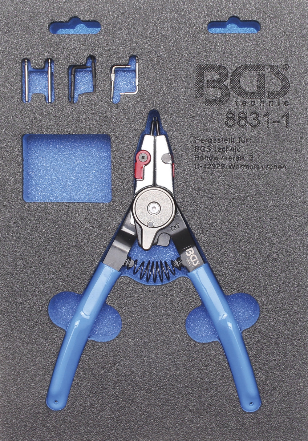 BGS 8831-1 Sprengringzange für Außen- und Innensprengringe auswechselbare Spitzen Länge 180mm