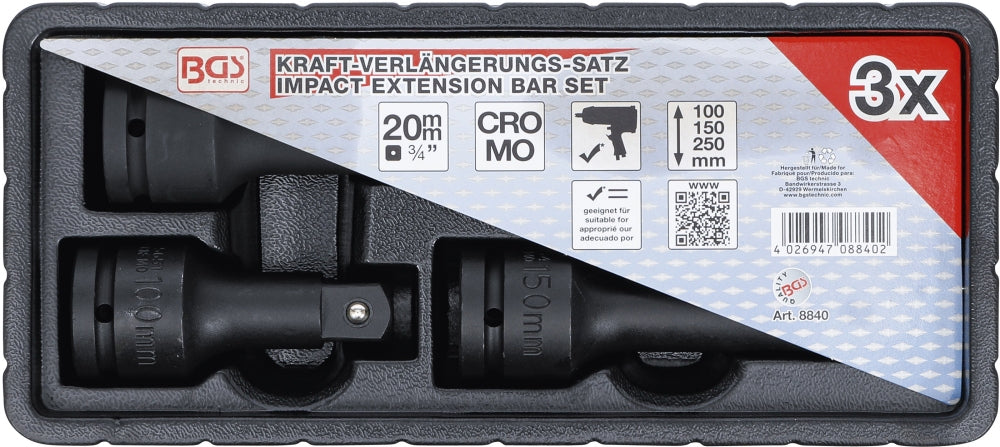 BGS 8840 Satz Kraft Verlängerung 20mm (3/4") 3 teilig für Hand- und Schlagschrauberbetrieb geeignet