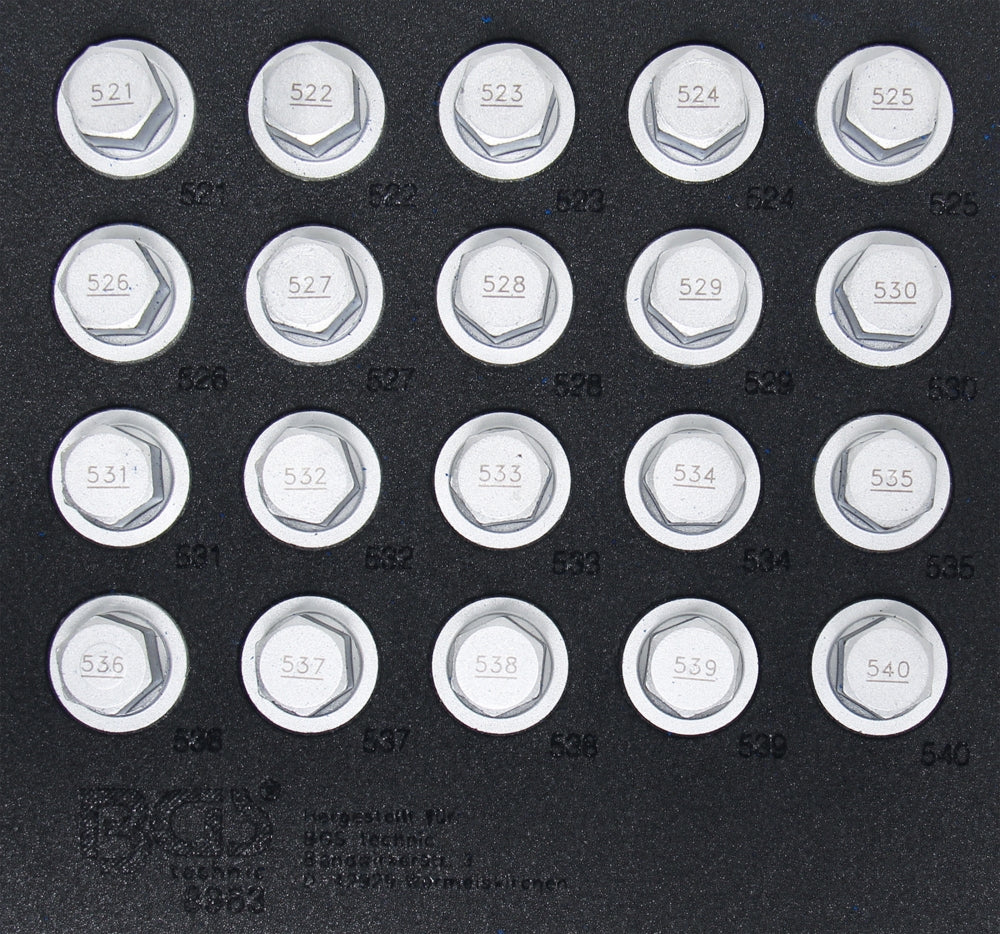 BGS 8963 Satz Werkzeug für Felgenschlösser für VAG 20 teilig Werkstattwageneinlage 1/6