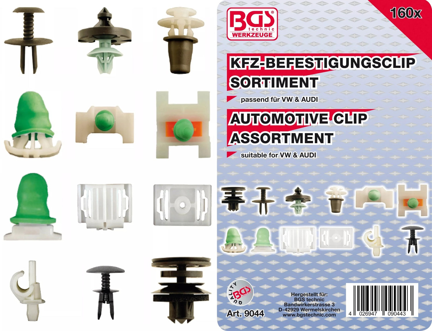 BGS 9044 Sortiment KFZ Befestigungsclips Clips Innenverkleidung Audi & VW 160 teilig