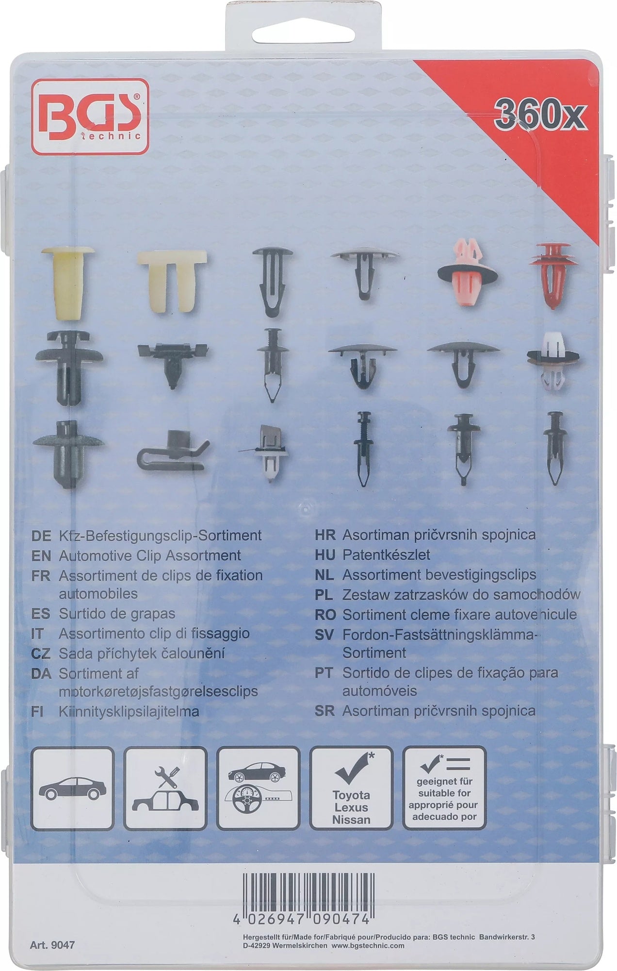 BGS 9047 Sortiment KFZ Befestigungsclips Clips für für Toyota, Lexus 360 teilig