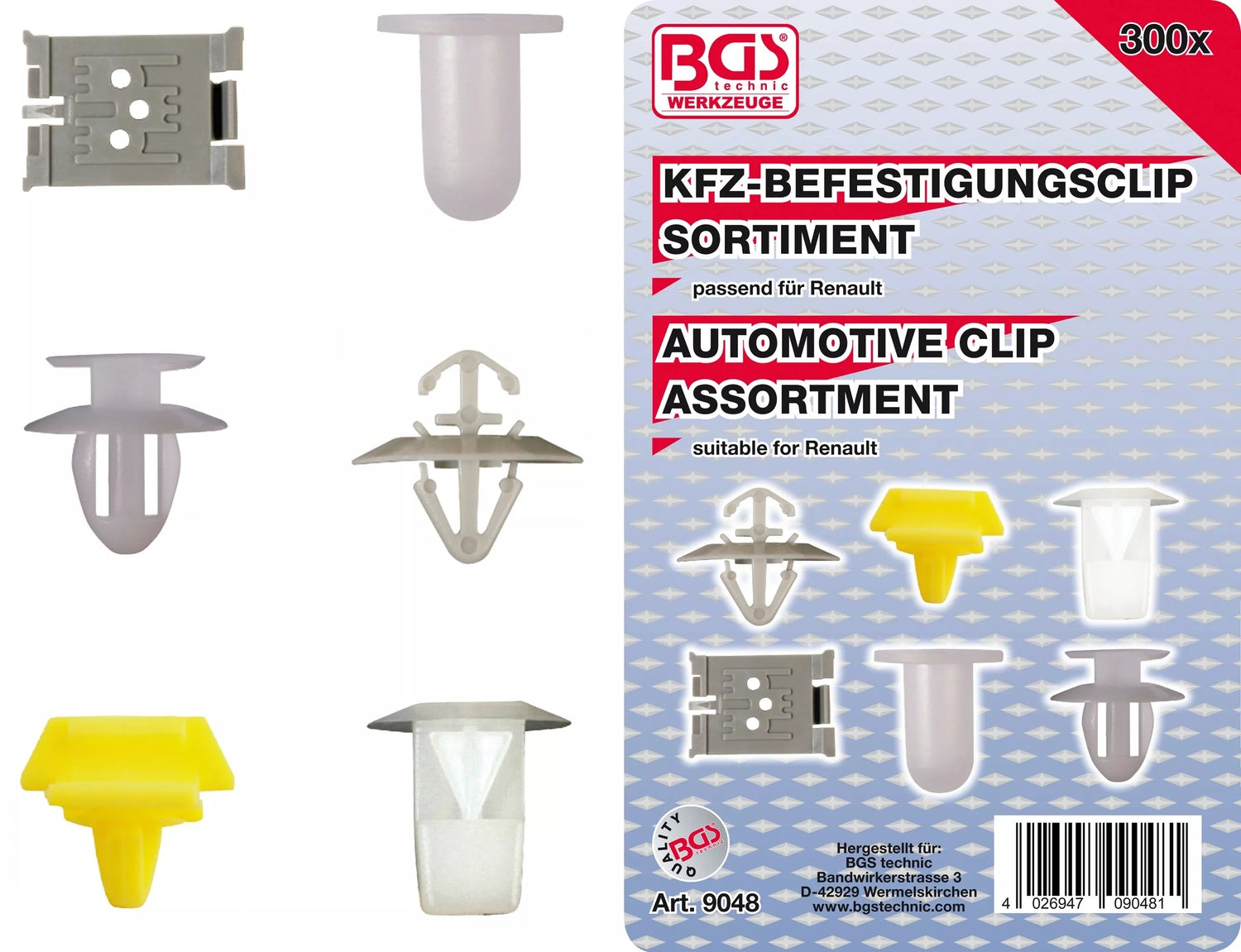BGS 9048 Sortiment KFZ Befestigungsclips für Renault 300 teilig