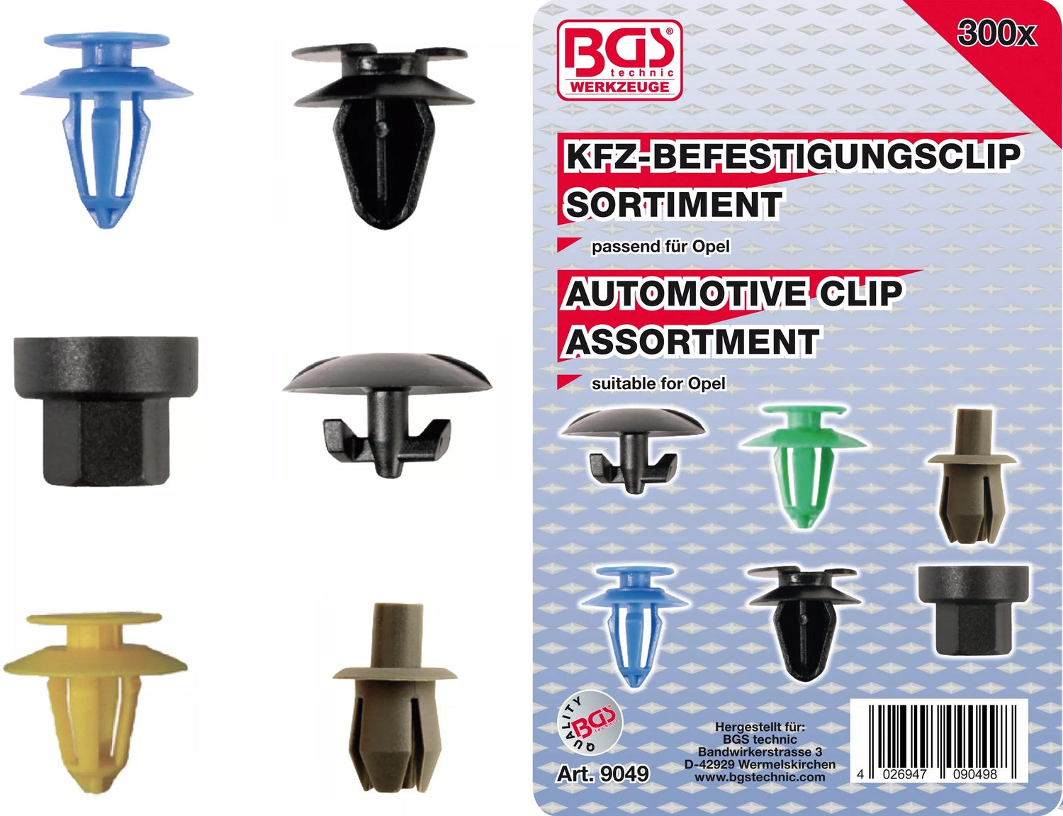 BGS 9049 Sortiment KFZ Befestigungsclips für Opel 300teilig