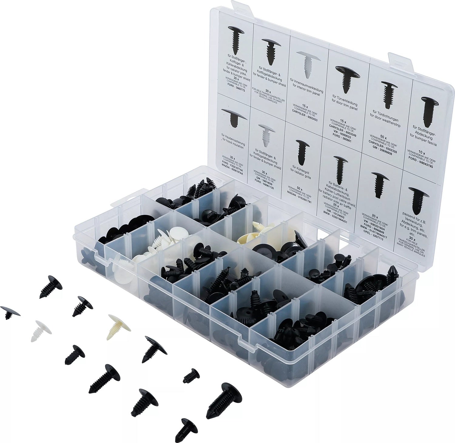 BGS 9055 Sortiment Tannenbaumclips für GM, VW, Chrysler, BMW, Nissan Ford 340 teilig