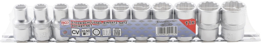 BGS 9107 Satz Steckschlüsseleinsätze Zwölfkant Antrieb Innenvierkant 12,5mm (1/2") SW 10 - 21mm