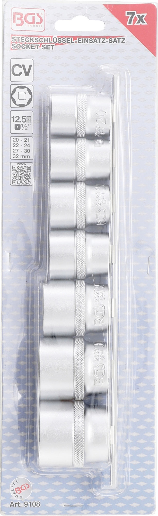 BGS 9108 Satz Steckschlüsseleinsätze Sechskant Antrieb Innenvierkant 12,5mm (1/2") SW 20 - 32mm