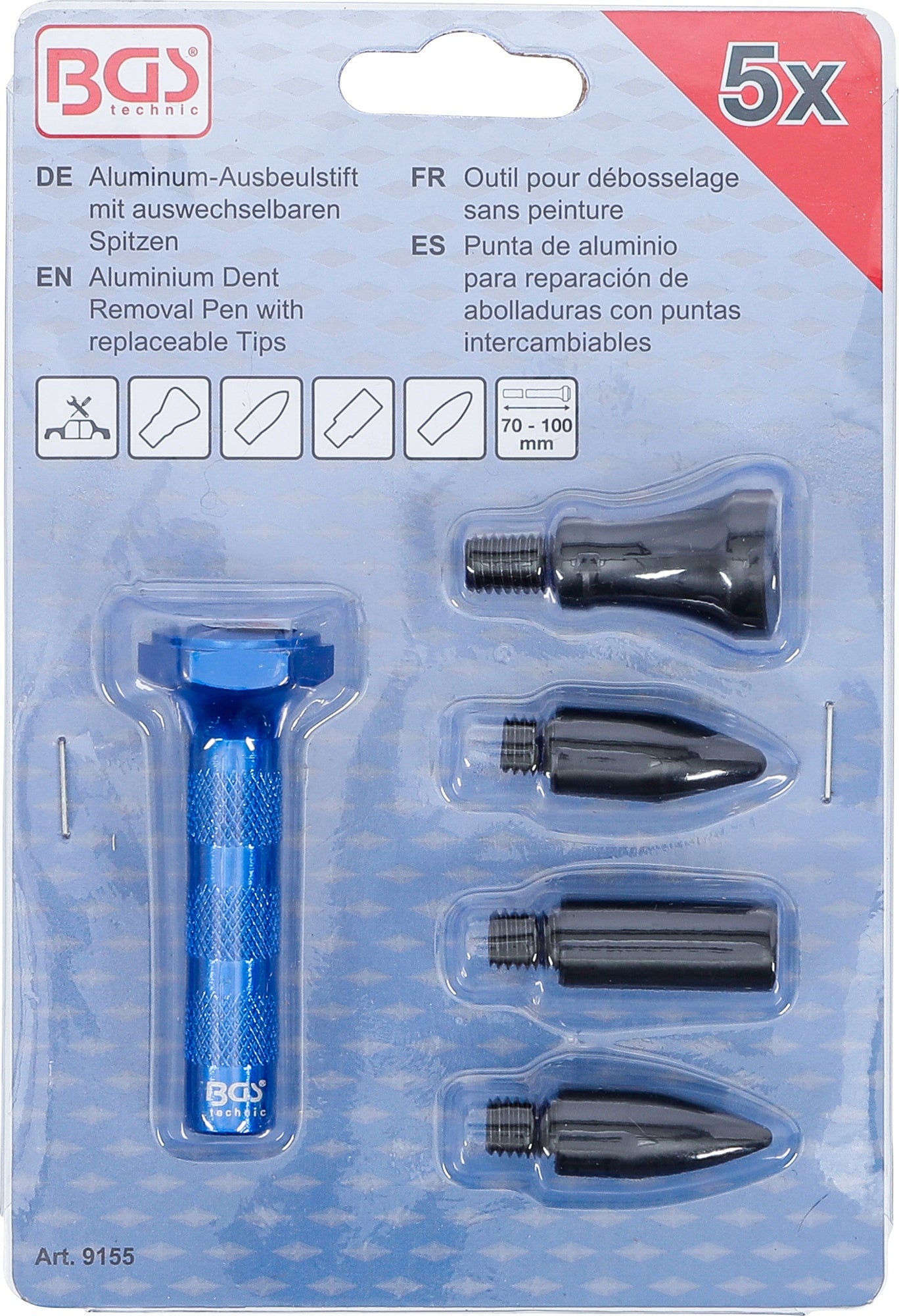 BGS 9155 Ausbeulstift aus Aluminum mit auswechselbaren Spitzen Länge 100mm