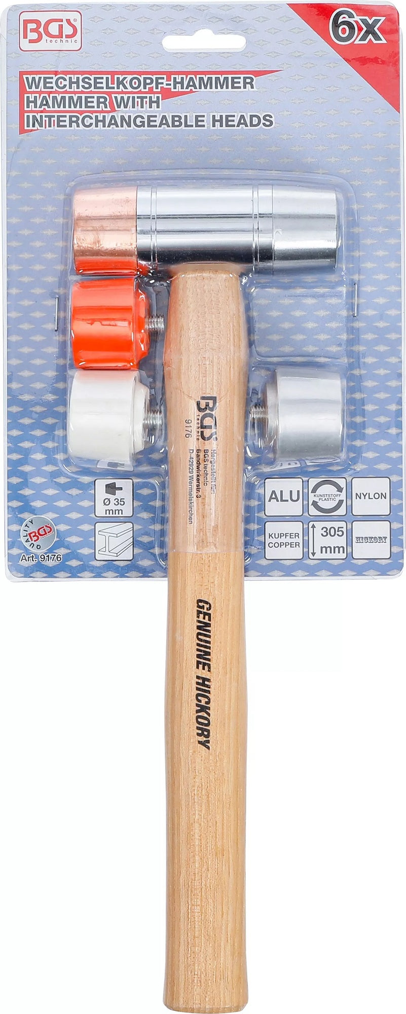 BGS 9176 Wechselkopfhammer Hickorystiel Kopfdurchmesser Ø35mm