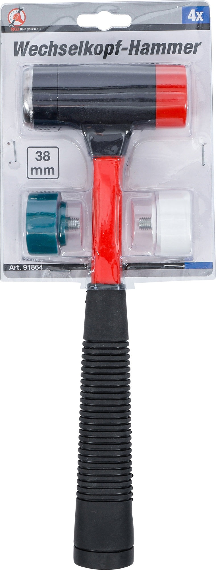 BGS DIY 91864 Satz Wechselkopf Hammer mit Fiberglasstiel Kopfdurchmesser Ø 38mm