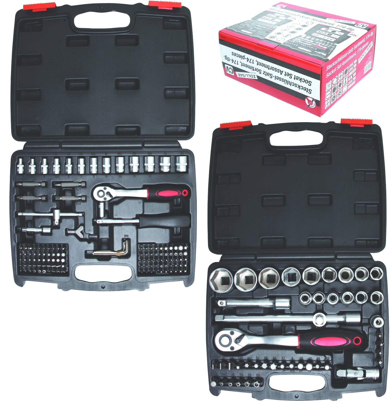 BGS DIY 9192 2 x Werkzeugkoffer mit ZOLL INCH Werkzeugen Nüssen