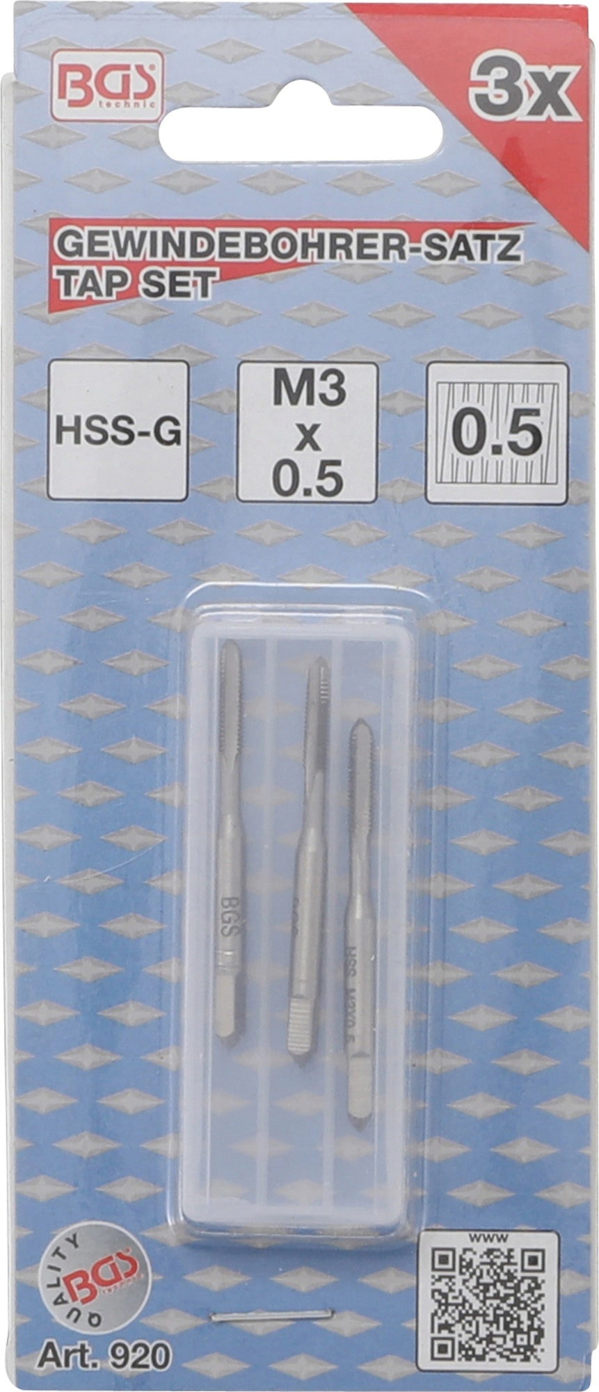 BGS 920 Satz Gewindebohrer Vor-, Mittel- und Fertigschneider M3 x 0,5 3-teilig