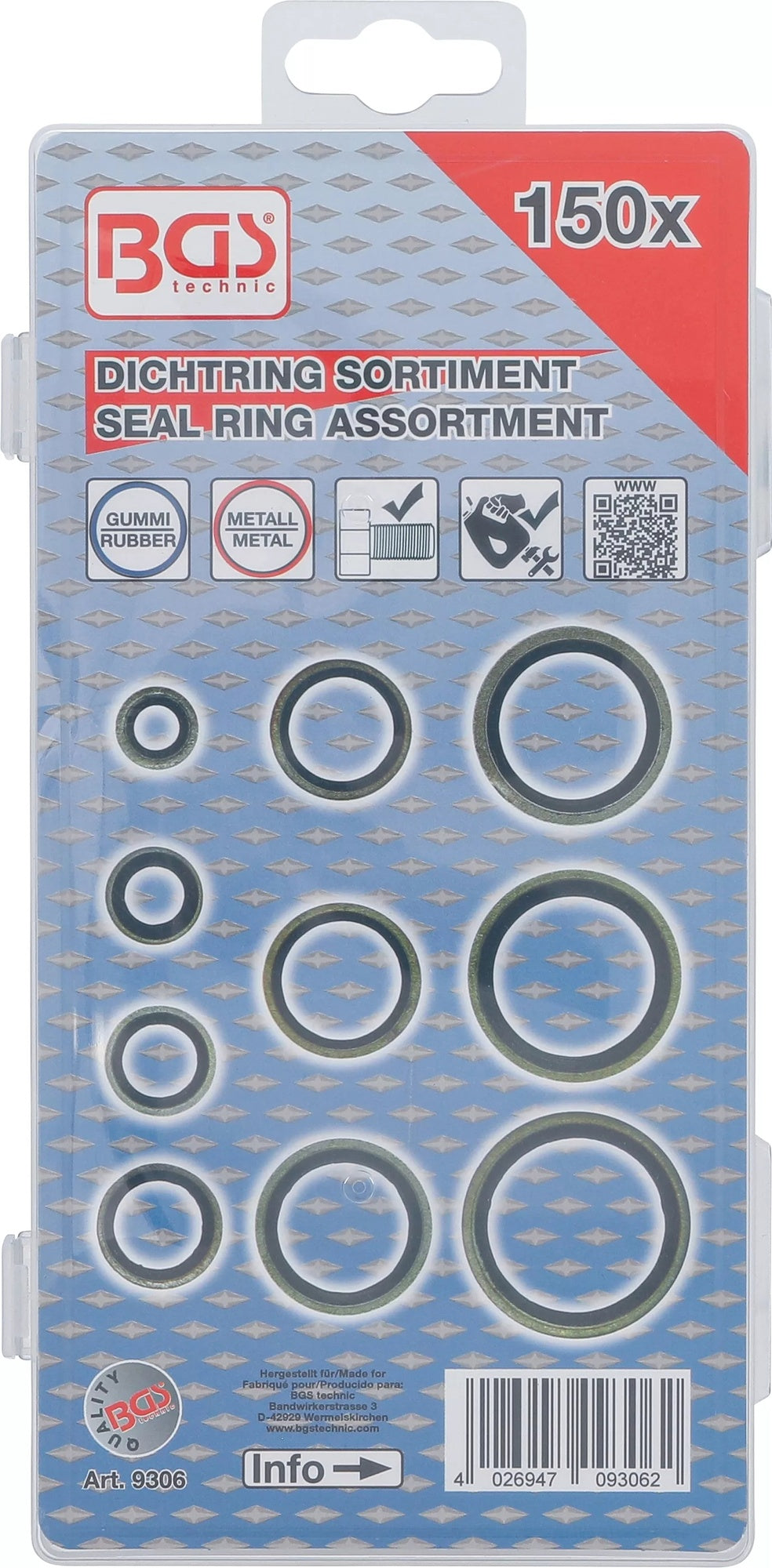 BGS 9306 Sortiment O-Ringe / Dichtungsringe aus Metall mit Gummidichtwulst 150 teilig