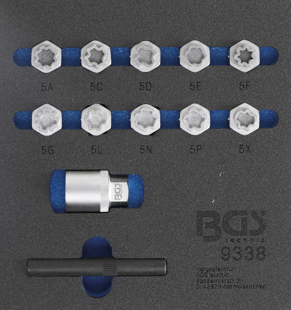 BGS 9338 Satz Werkzeug für Felgenschlösser für Mercedes Benz 12 teilig Werkstattwageneinlage 1/6