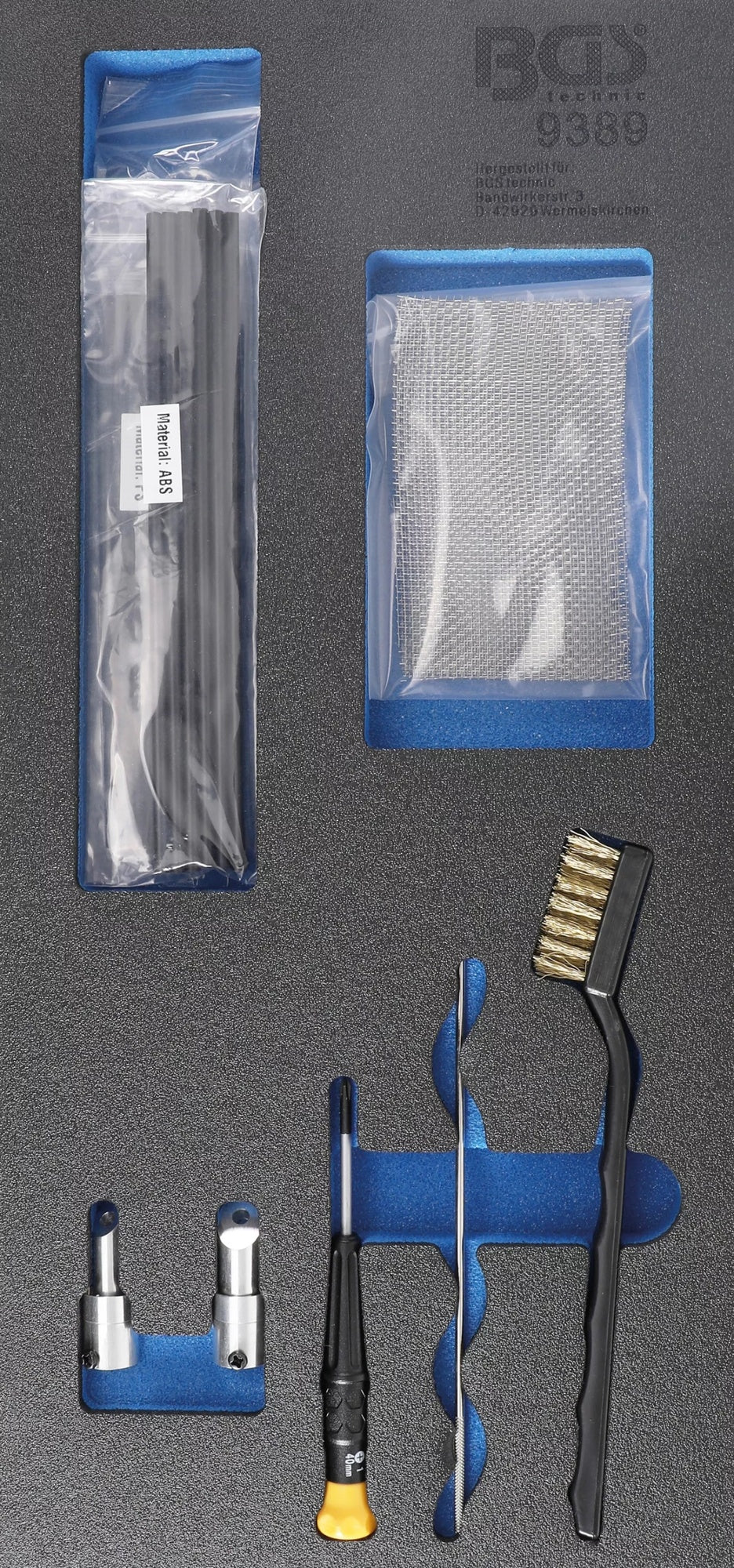 BGS 9389 Verbrauchsmaterial für Kunststoff Reparatursatz Artikel 9388 Werkstattwageneinlage 1/3