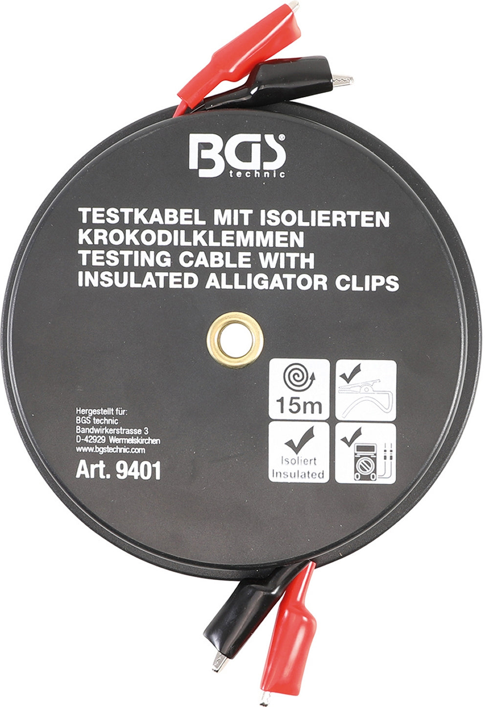 BGS 9401 Krokodilklemmen Kabelbox selbstaufrollend 15m