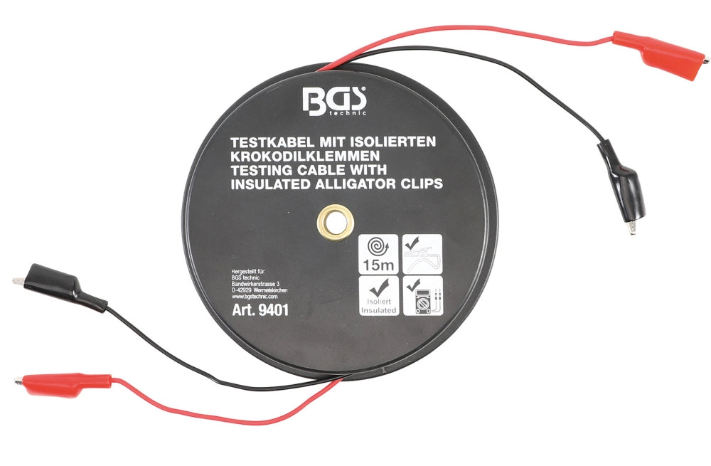 BGS 9401 Krokodilklemmen Kabelbox selbstaufrollend 15m
