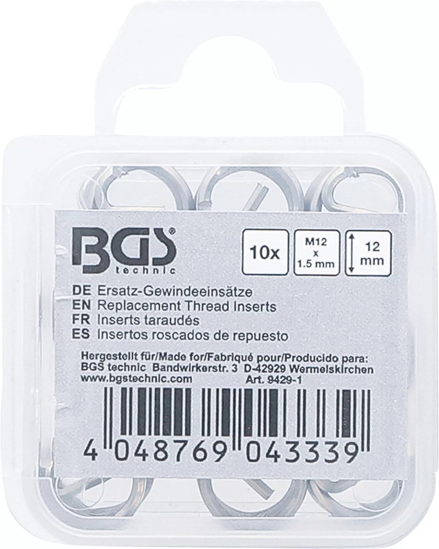 BGS 9429-1 Ersatz Gewindeeinsätze M12 x 1,5mm 10 teilig