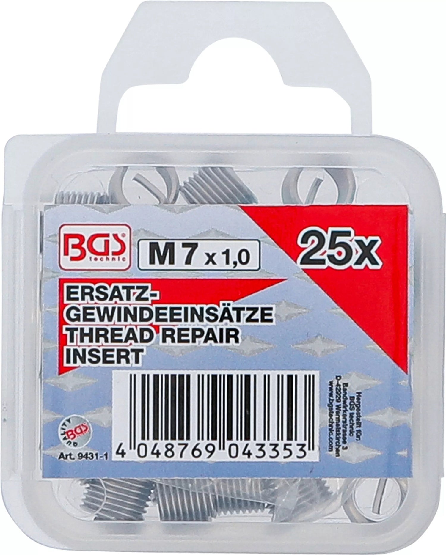 BGS 9431-1 Ersatz Gewindeeinsätze M7 x 1,0mm 25 teilig