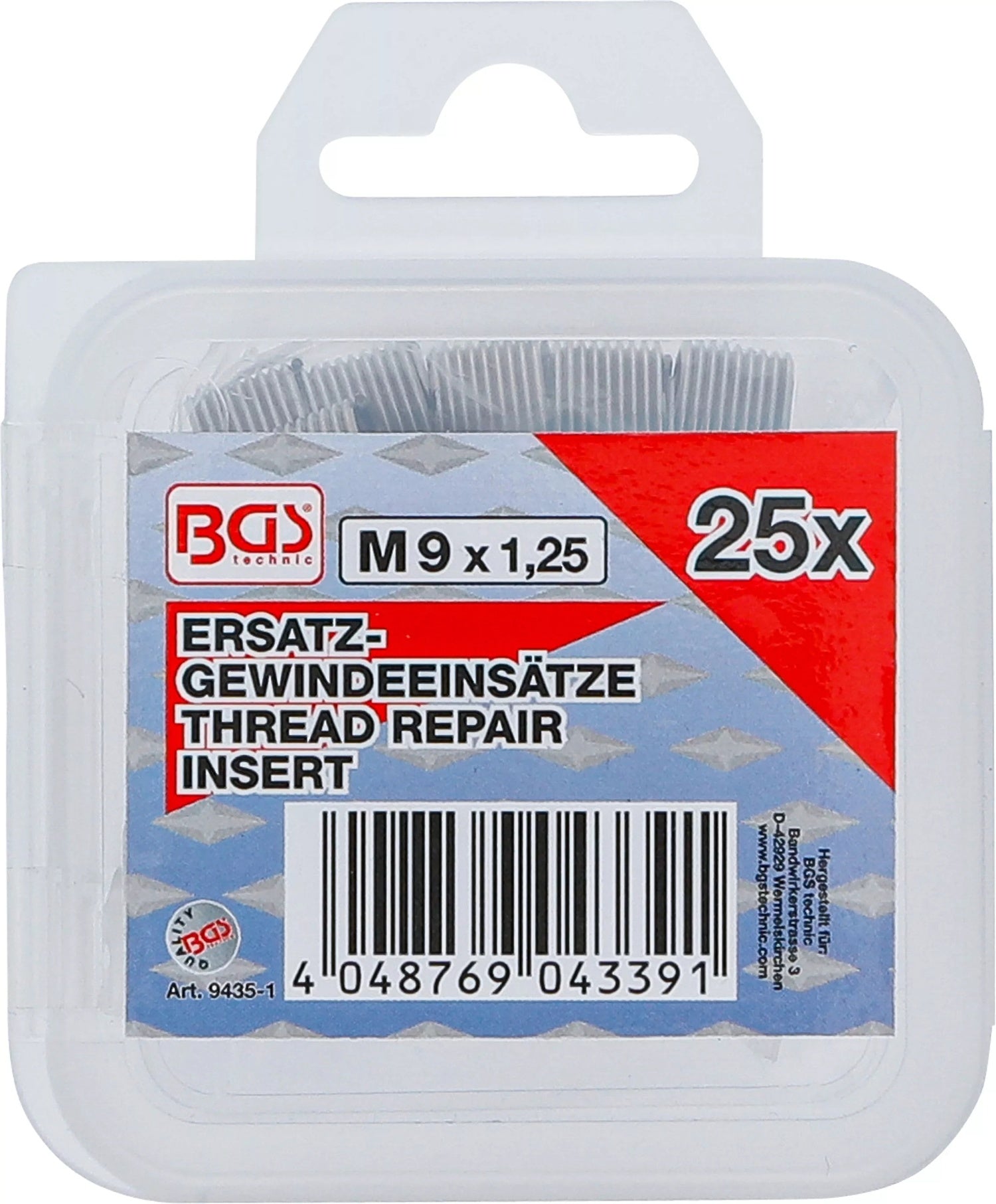 BGS 9435-1 Ersatz Gewindeeinsätze M9 x 1,25mm 25 teilig