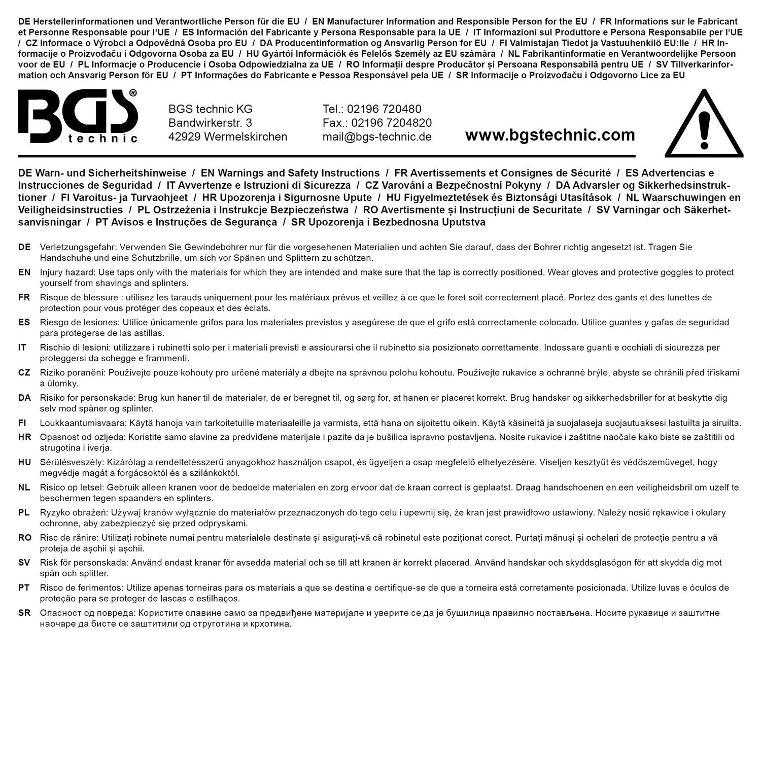 BGS 9438-3 STI-Gewindebohrer für Gewindeeinsatz M24 x 2,0, HSS-G