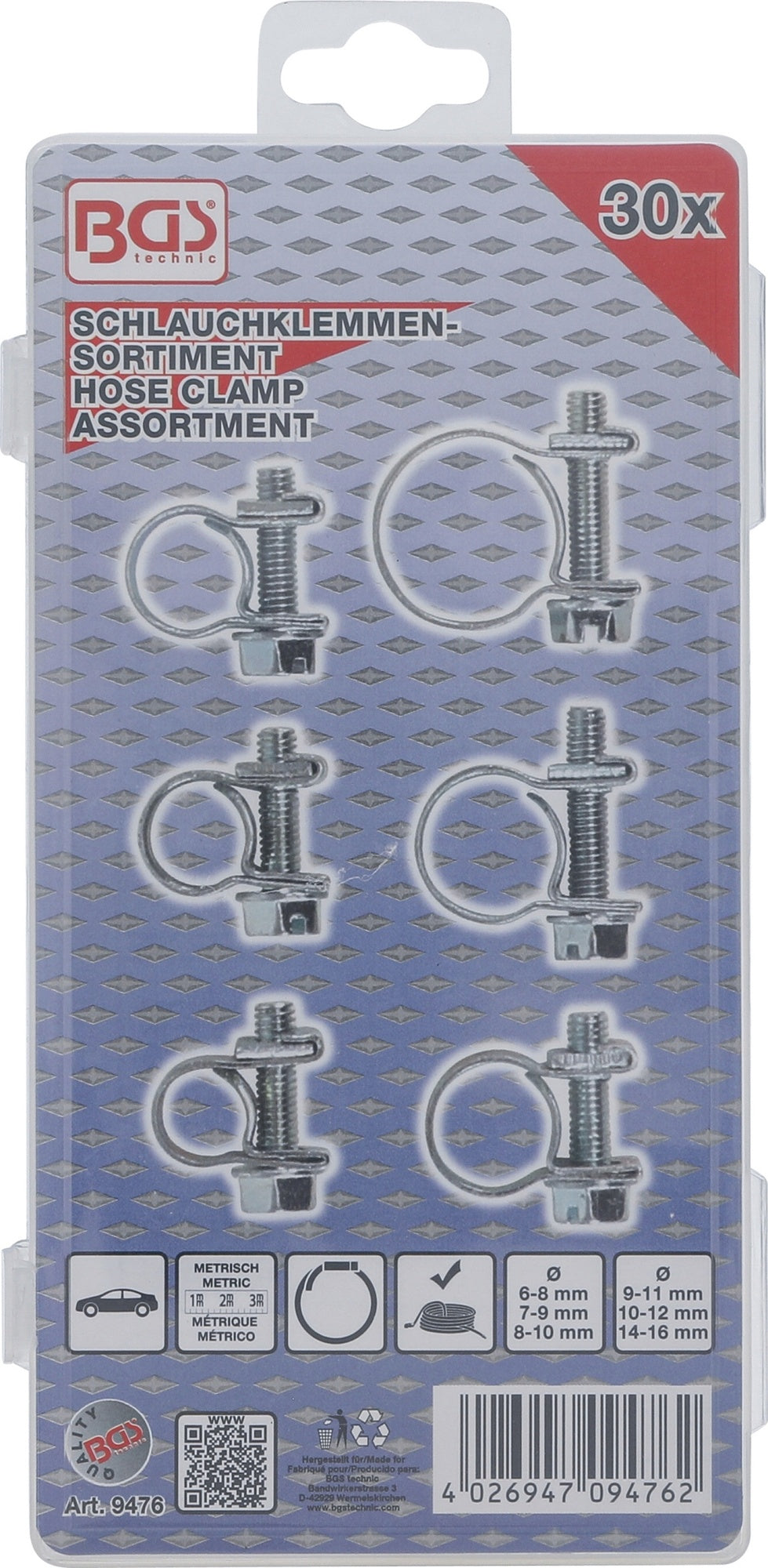 BGS 9476 Sortiment Schlauchklemmen Ø 6 - 16mm 30 teilig