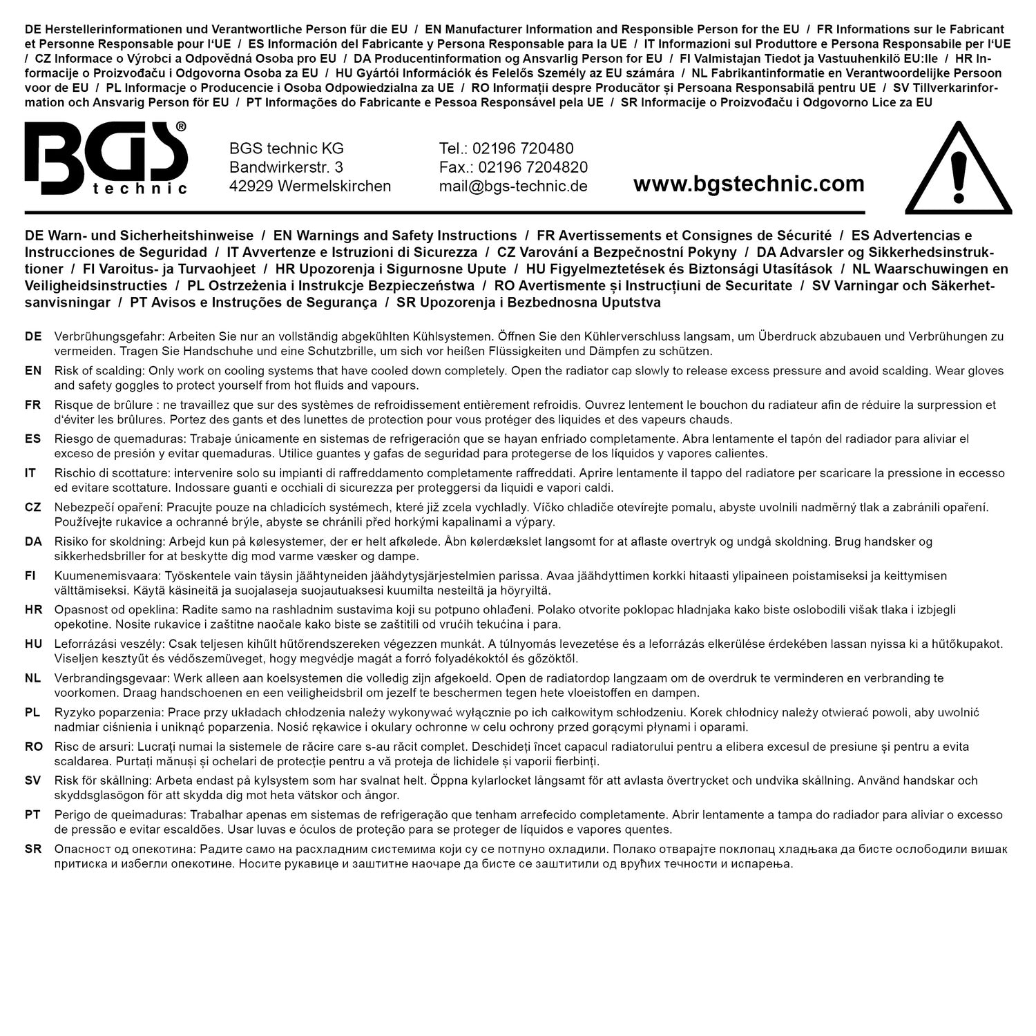 BGS 9503 Satz Kühlsystem Befüllgerät Entlüftungsgerät für Tesla 6 teilig