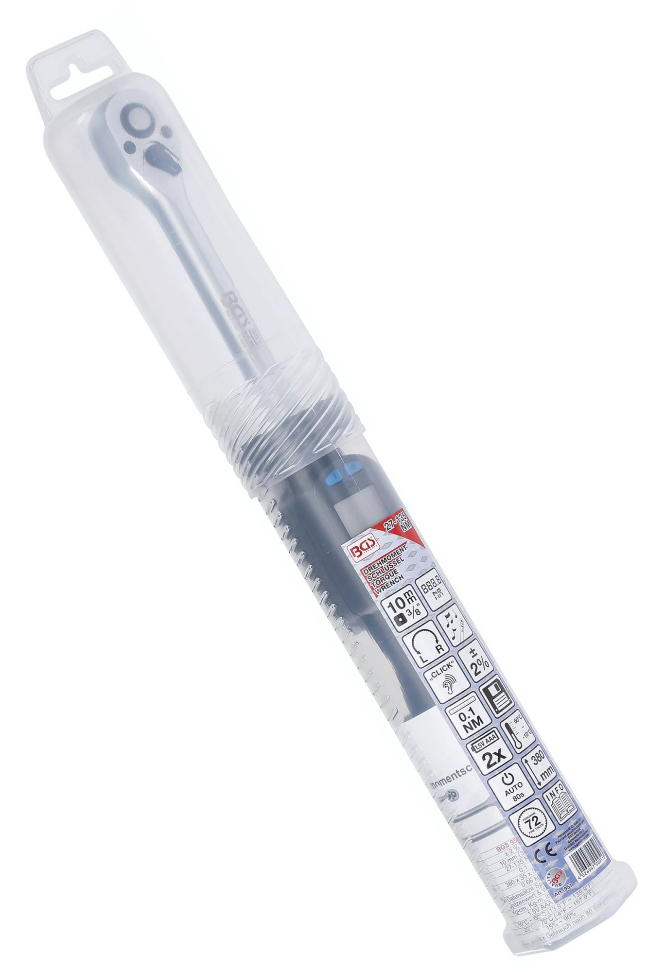 BGS 951 Digitaler Drehmomentschlüssel Meßbereich 27-135Nm Abtrieb Außenvierkant 10mm (3/8")