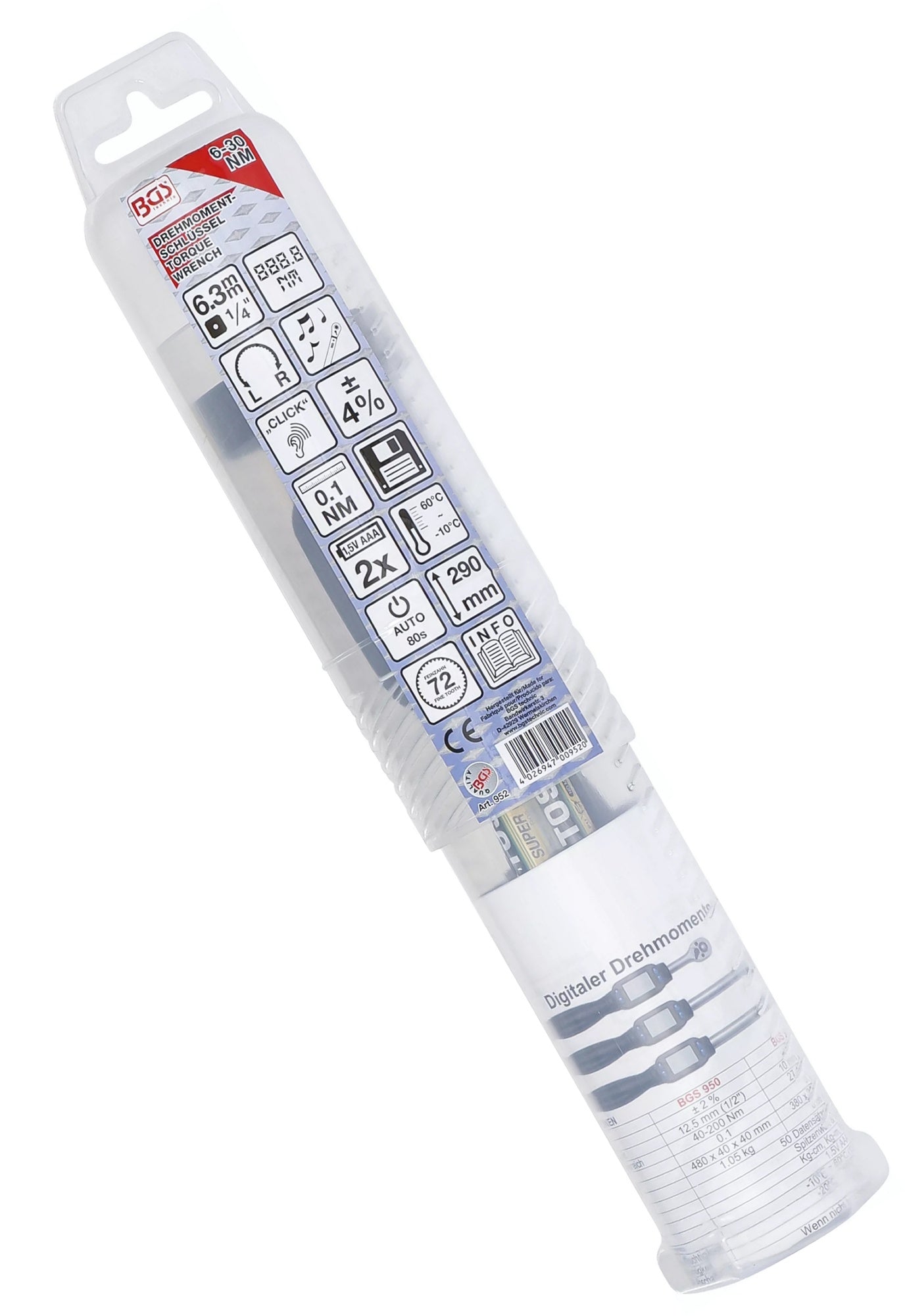 BGS 952 Digitaler Drehmomentschlüssel Meßbereich 6-30Nm Abtrieb Außenvierkant 6,3mm (1/4")