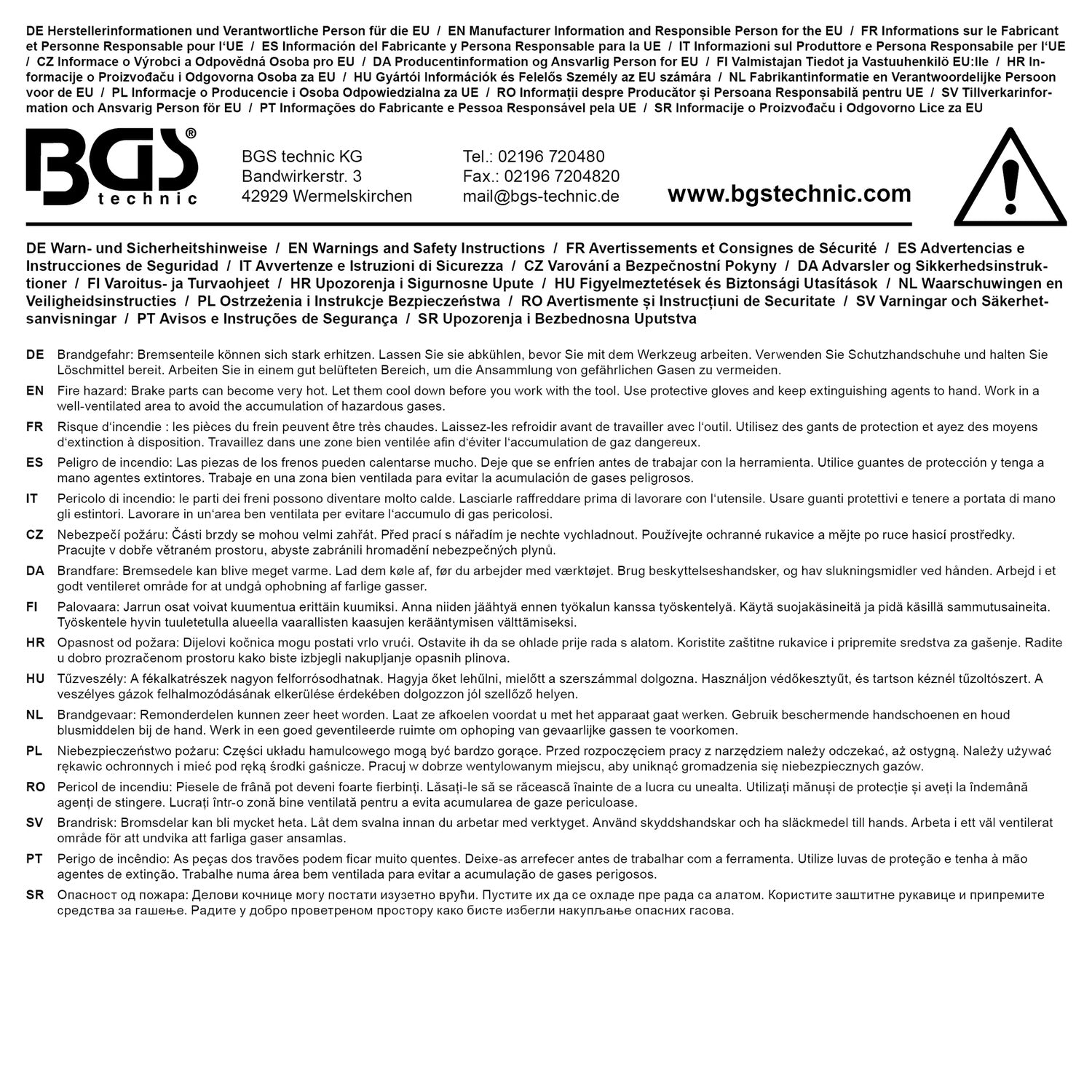 BGS 9527 Entriegelungswerkzeug für Bremspedal für VAG