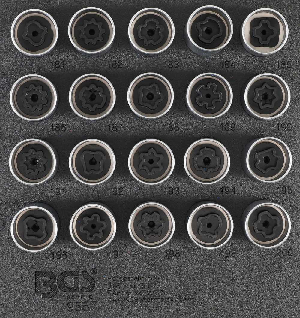 BGS 9557 Satz Werkzeug für Felgenschlösser für Opel Typ B 20 teilig Werkstattwageneinlage 1/6