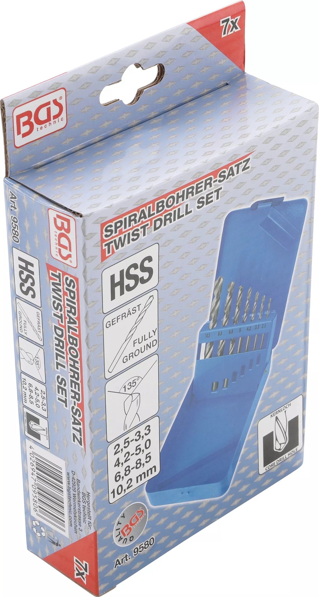 BGS 9580 Satz Spiralbohrer HSS Kernlochmaße Ø 2,5 - 10,2mm 7 teilig