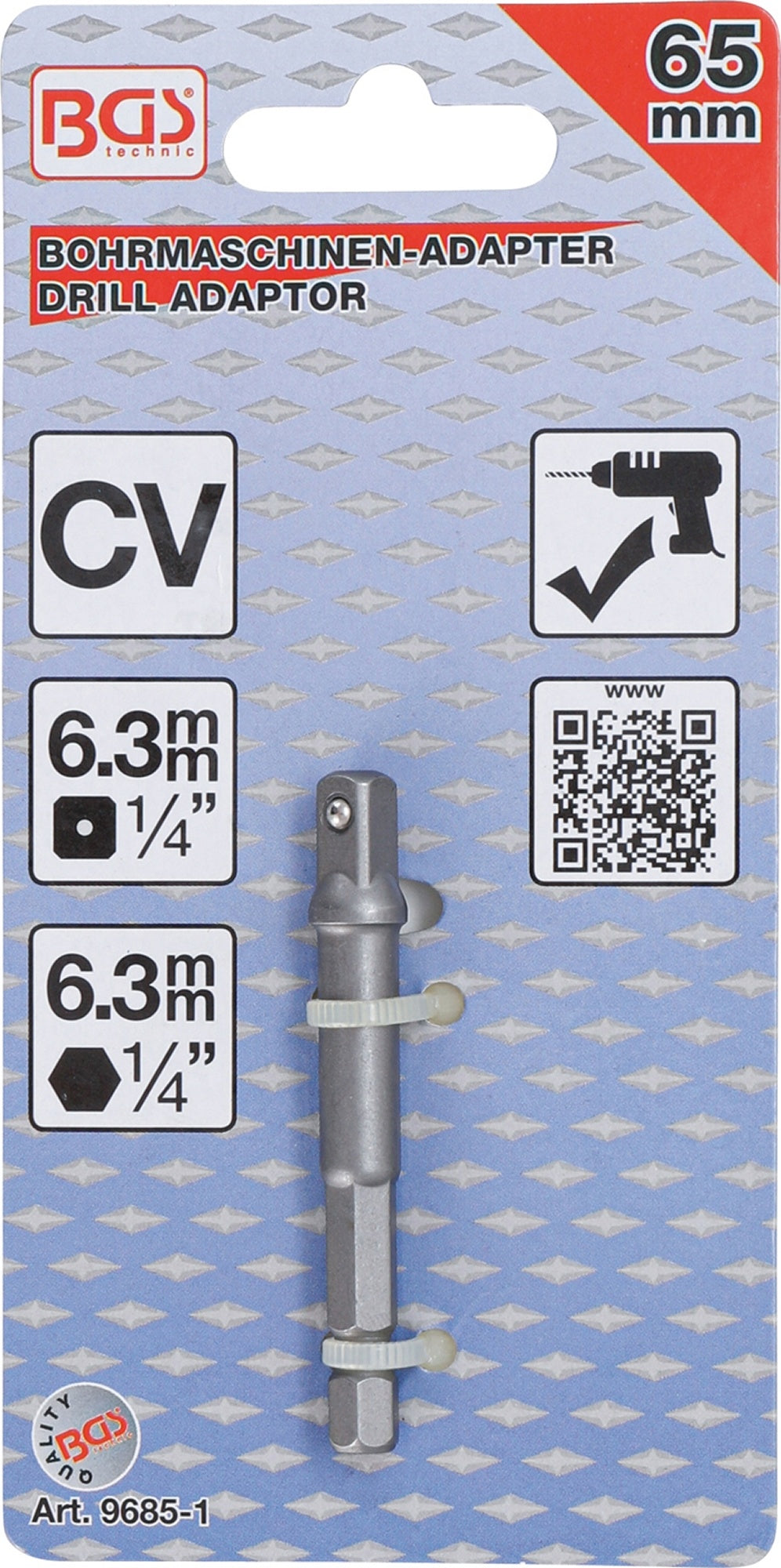 BGS 9685-1 Adapter 6,3mm (1/4") für Bohrmaschinen Antrieb Außensechskant 6,3mm (1/4")