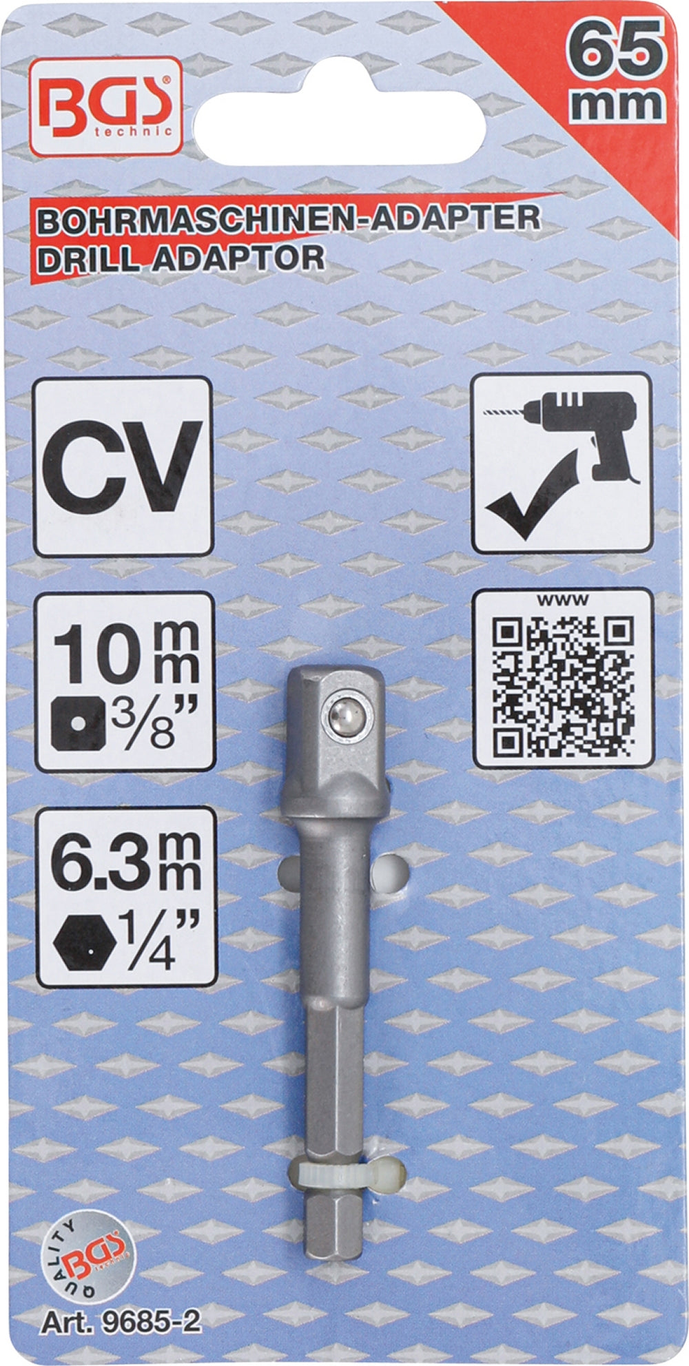 BGS 9685-2 Adapter 10mm (3/8") für Bohrmaschinen Antrieb Außensechskant 6,3mm (1/4")