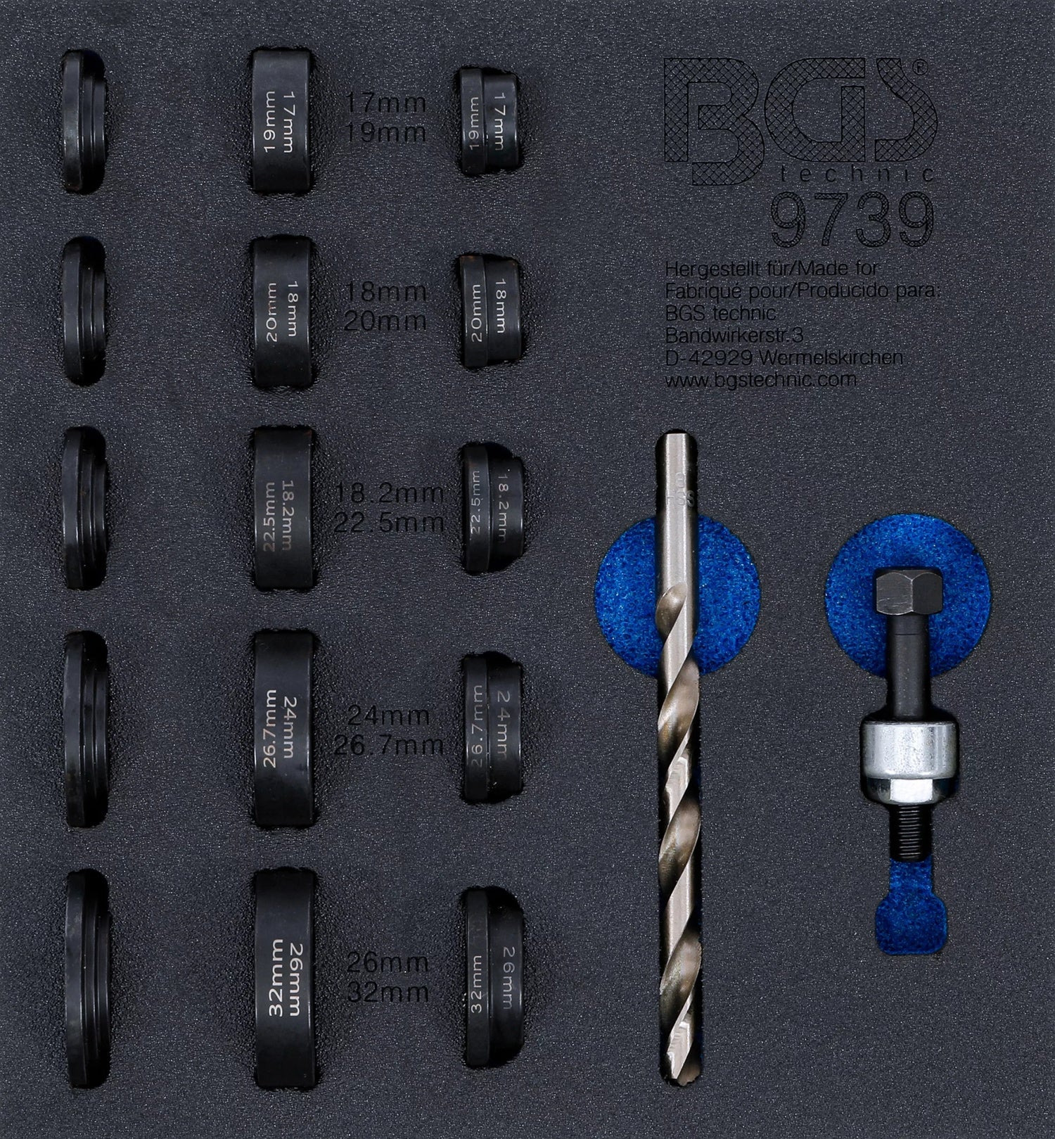 BGS 9739 Satz Lochstanzen für Einparksensoren Ø 17 - 32mm Werkstattwageneinlage 1/6