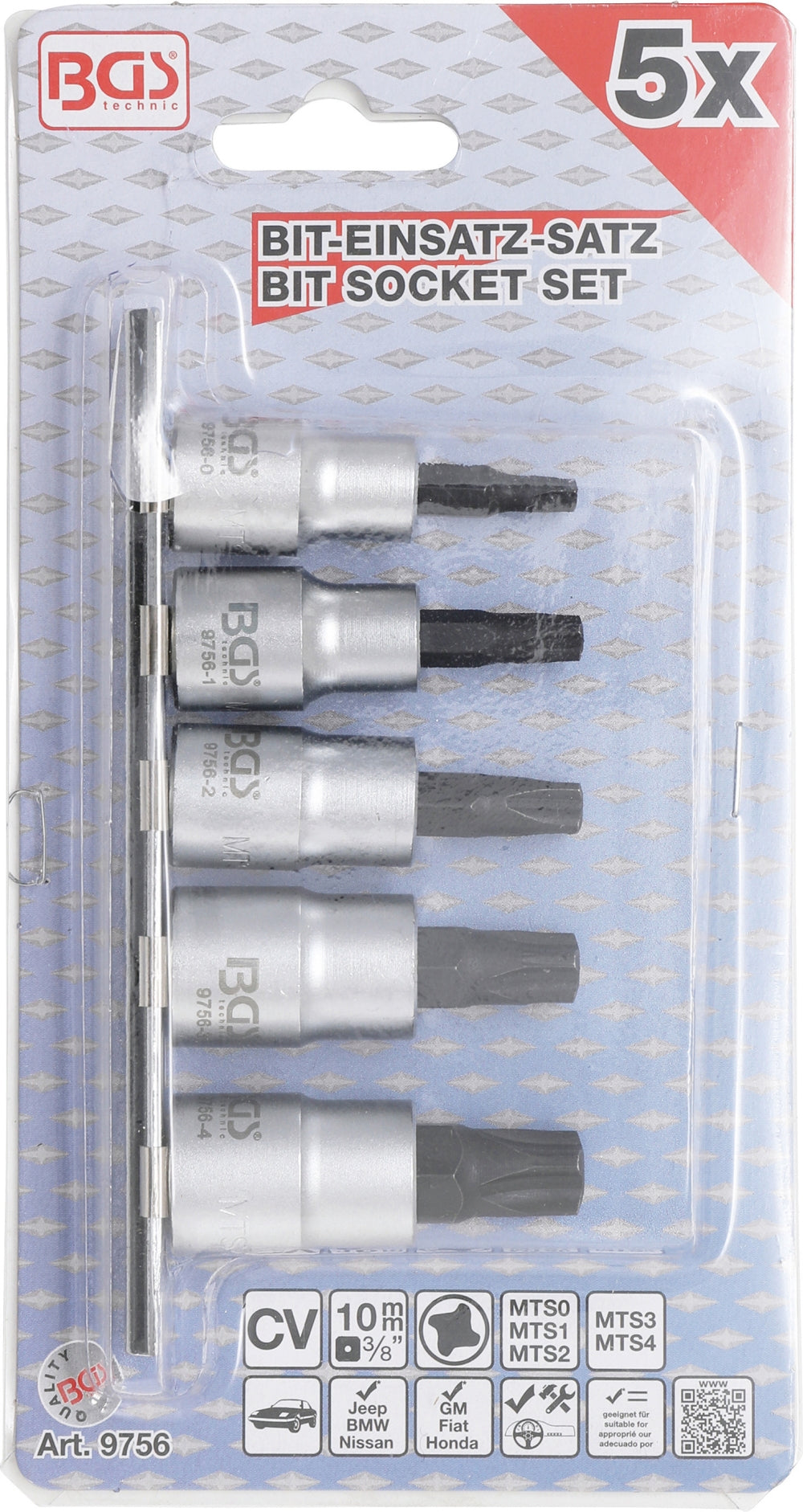 BGS 9756 Bit Satz Innenvierkant 10mm (3/8") 4-kant Profil für (MTS-Mortorq®) MTS0 - MTS04